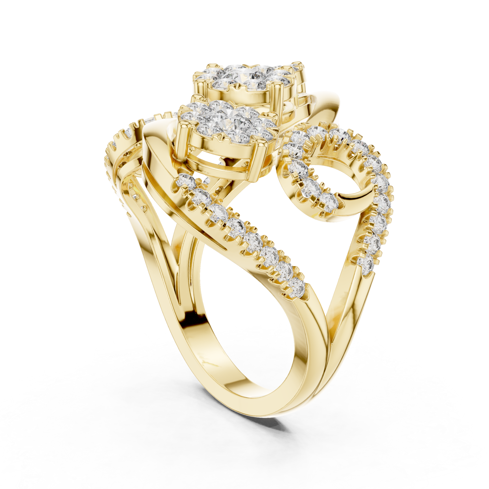  Gold Petal Lattice Halo Band Ring Left View