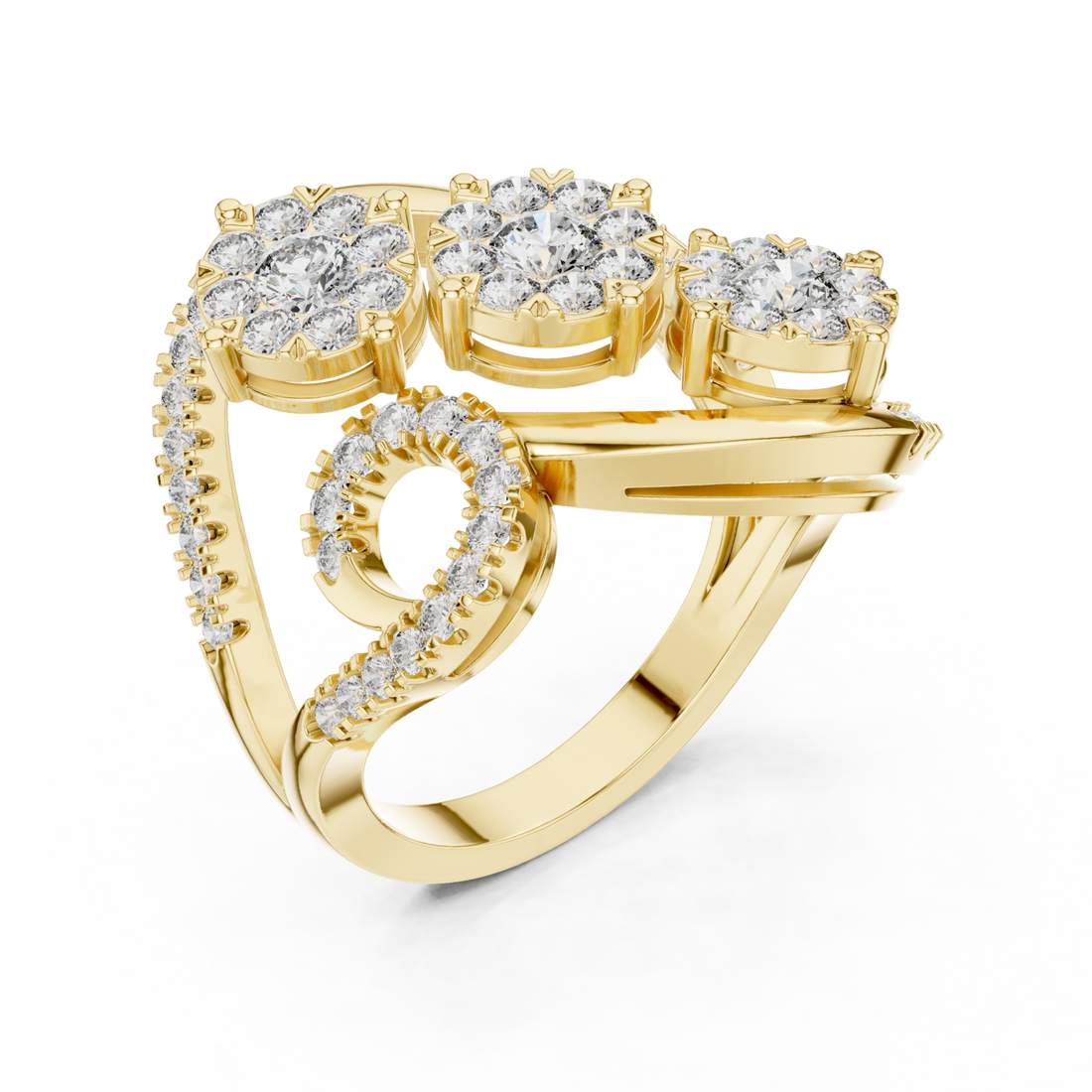 Gold Petal Lattice Halo Band Ring Right View