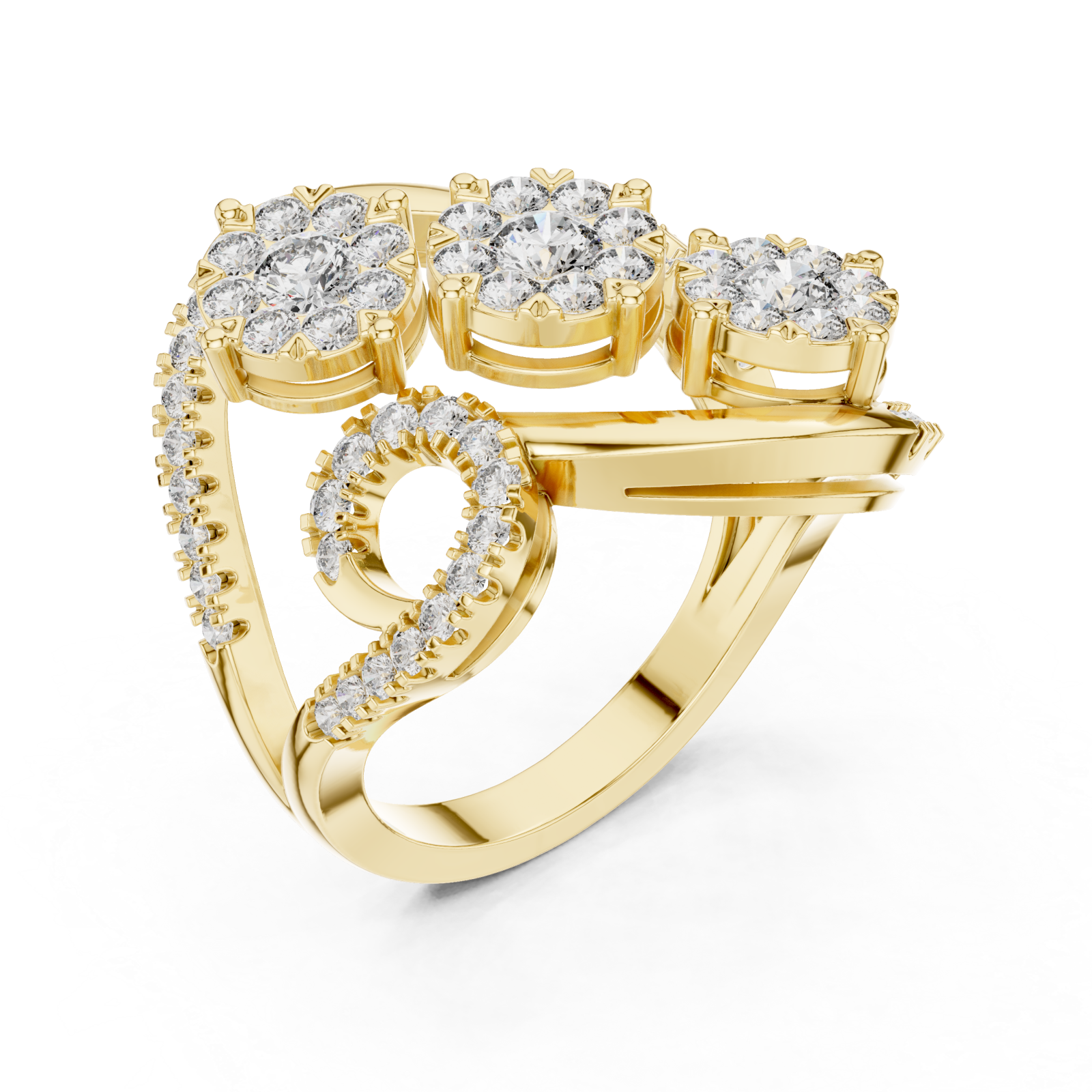 Gold Petal Lattice Halo Band Ring Right View