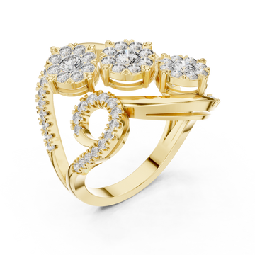 Gold Petal Lattice Halo Band Ring Right View