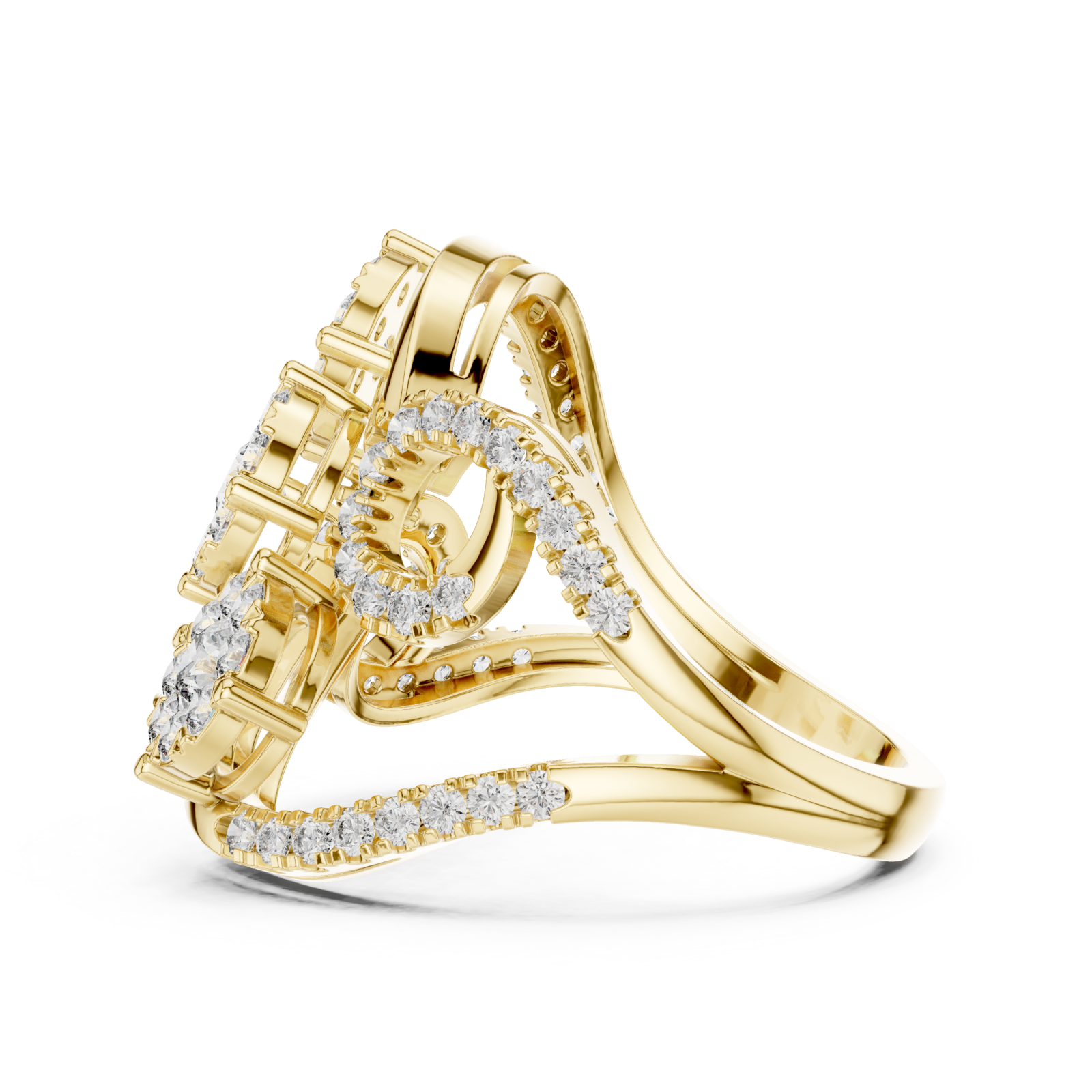  Gold Petal Lattice Halo Band Ring Side View