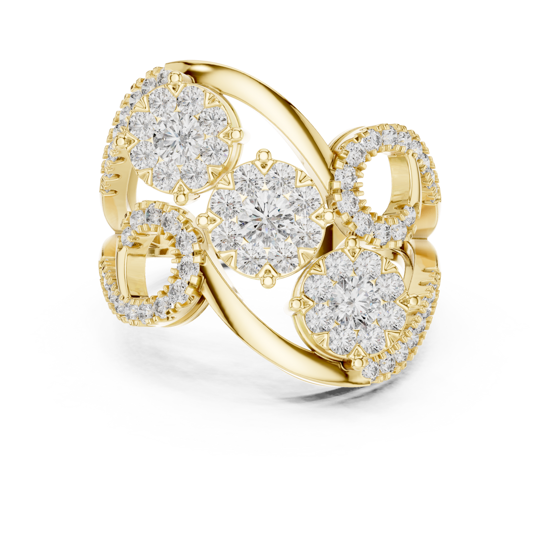 Gold Petal Lattice Halo Band Ring Right View