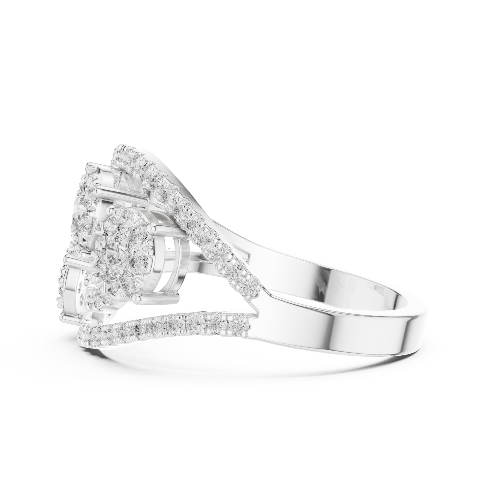  White Gold Twilight Cluster Embrace Ring Side View