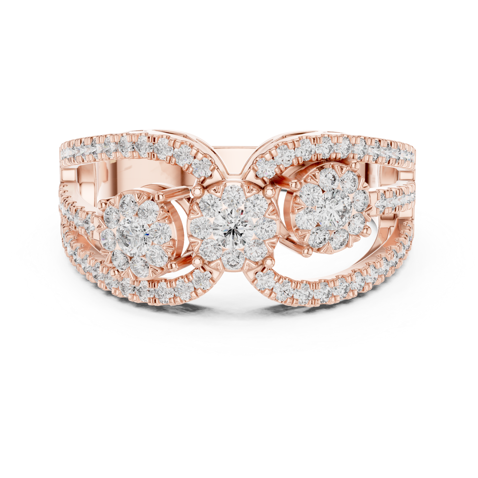  Rose Gold Twilight Harmony Twin Bloom Ring Front View