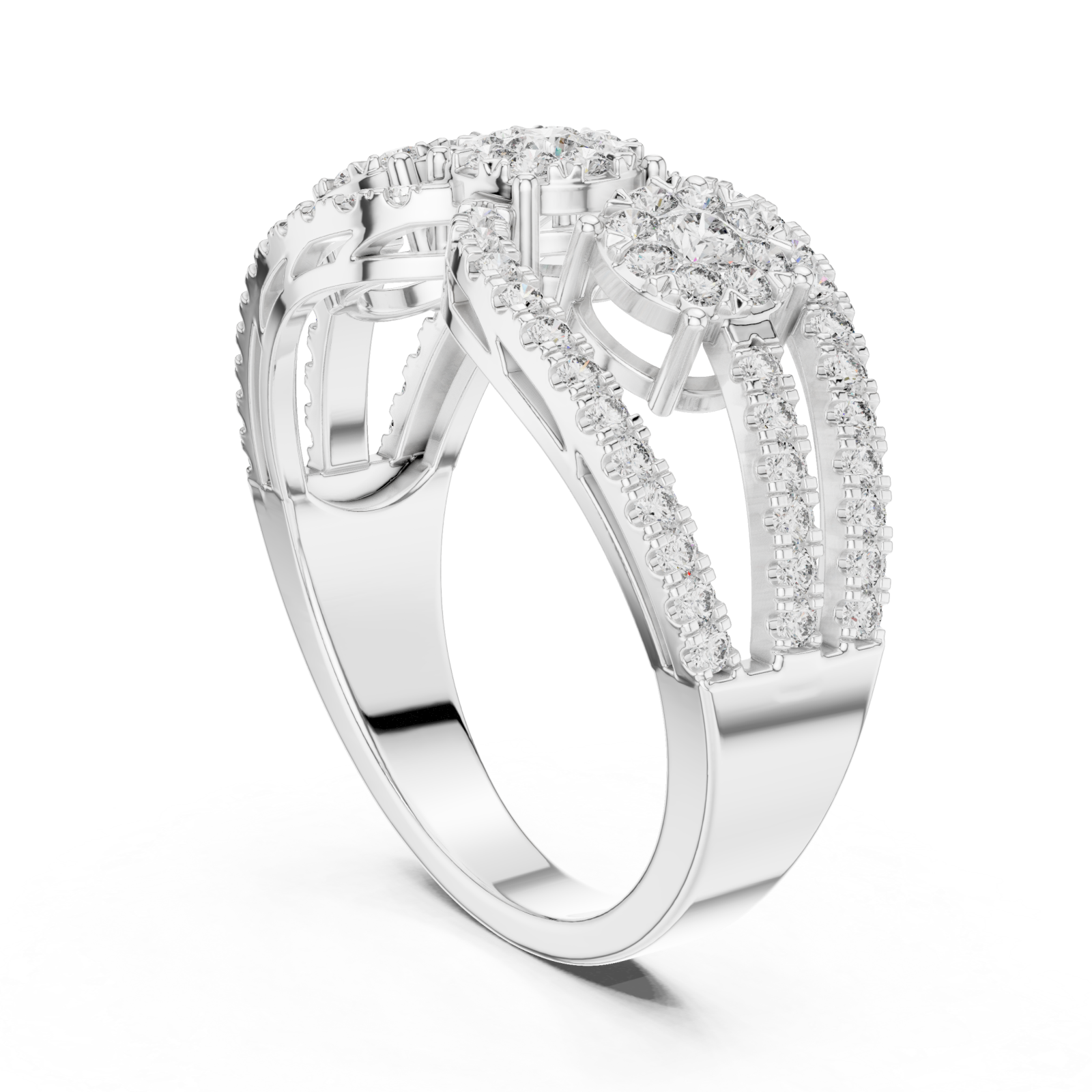  White Gold Twilight Harmony Twin Bloom Ring Left View
