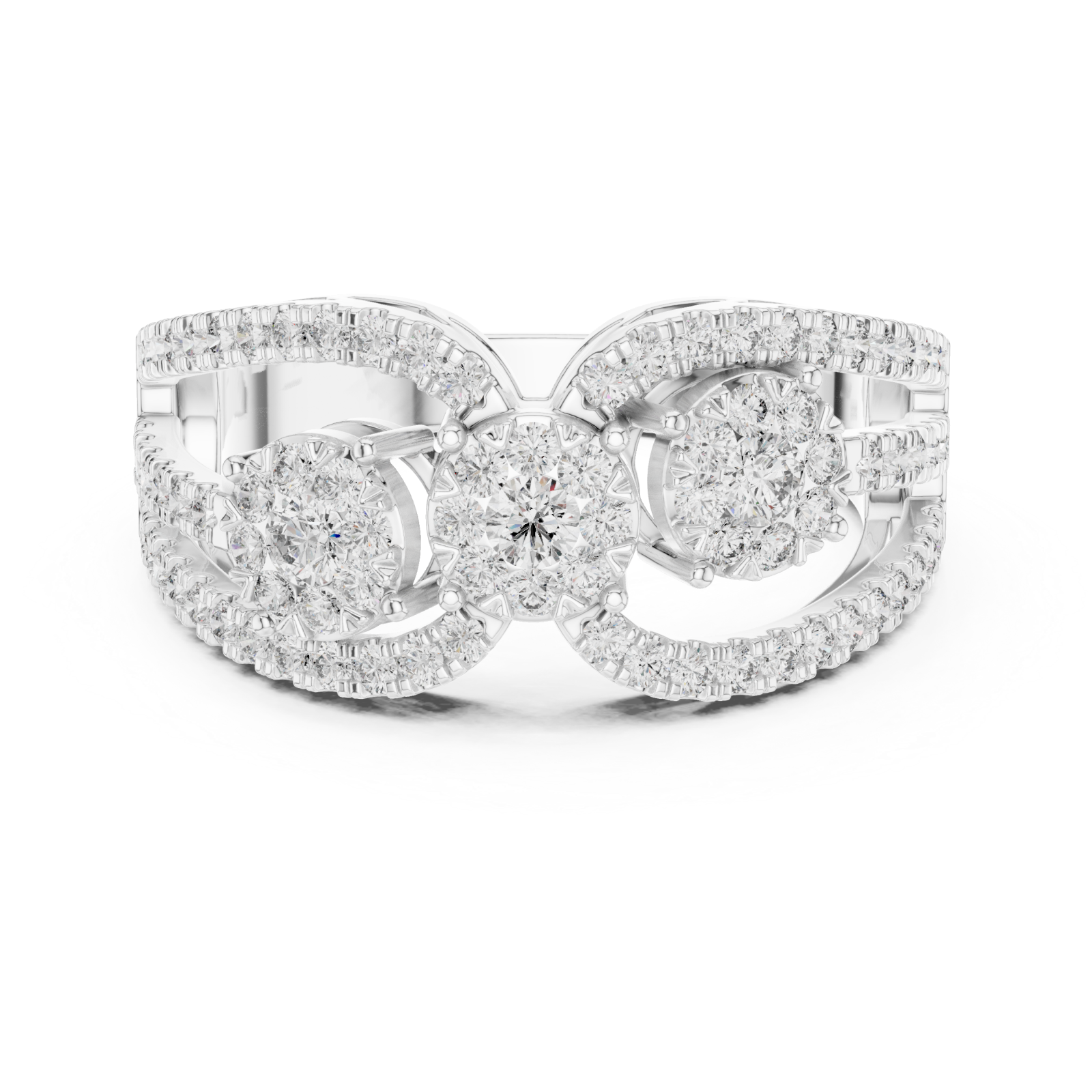  White Gold Twilight Harmony Twin Bloom Ring Front View
