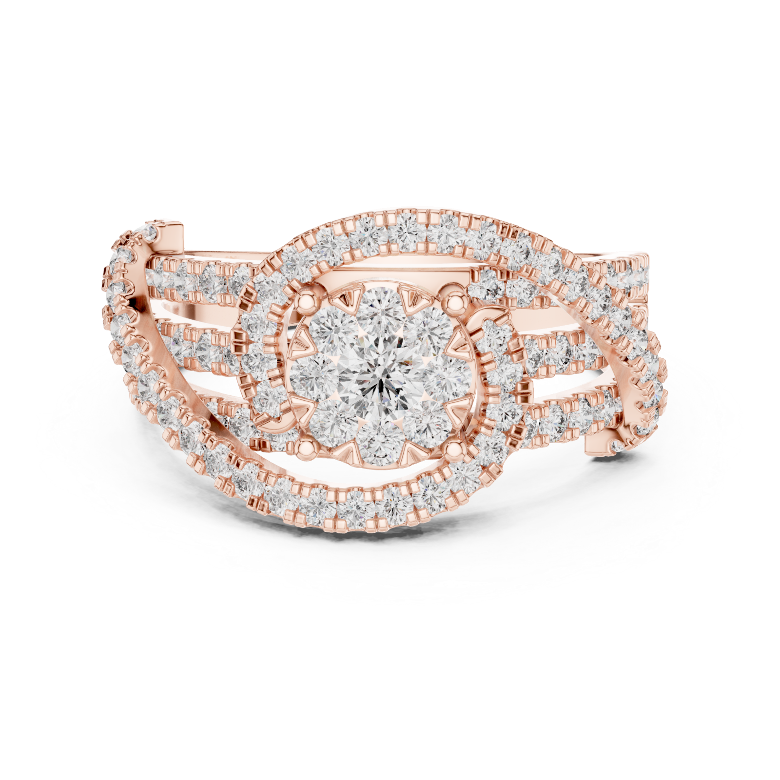  Rose Gold Allure Radiance Halo Ring Front View
