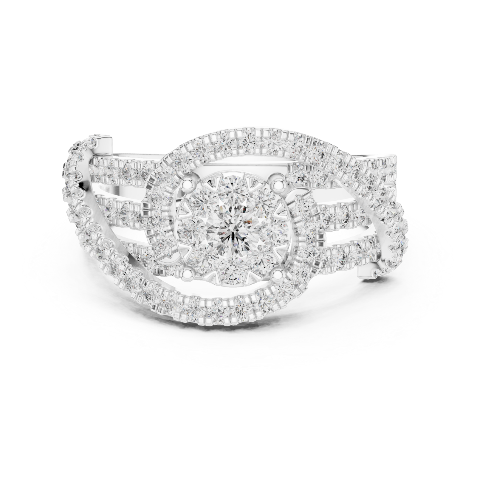  White Gold Allure Radiance Halo Ring Front View