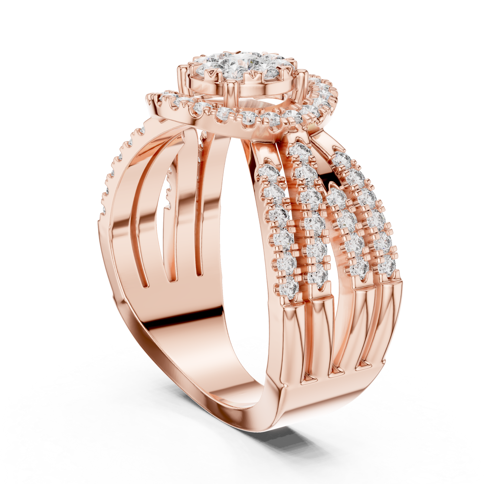  Rose Gold Petal Grace Halo Statement Ring Left View