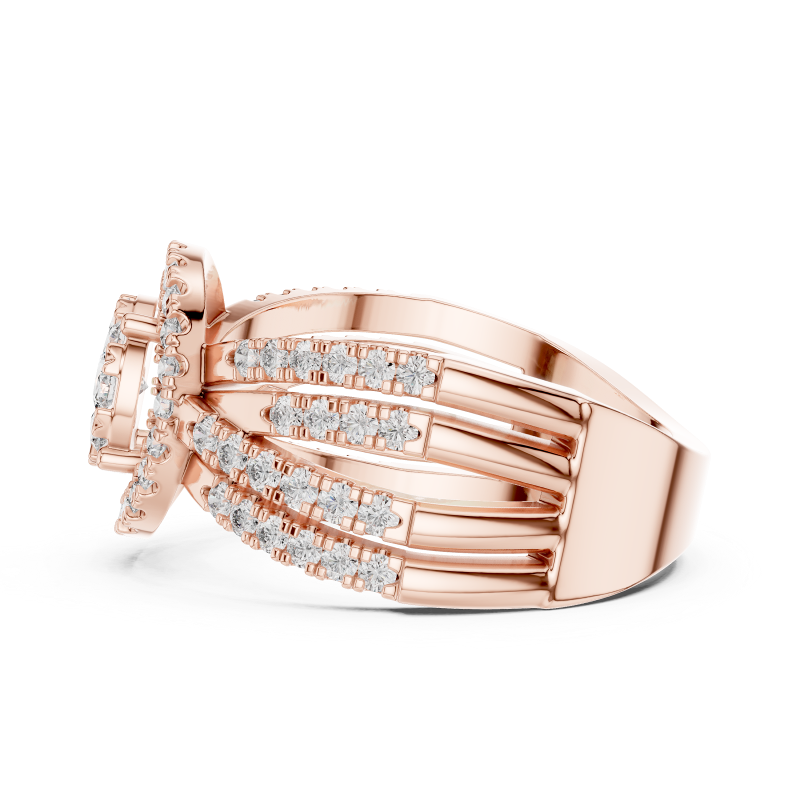  Rose Gold Petal Grace Halo Statement Ring Side View