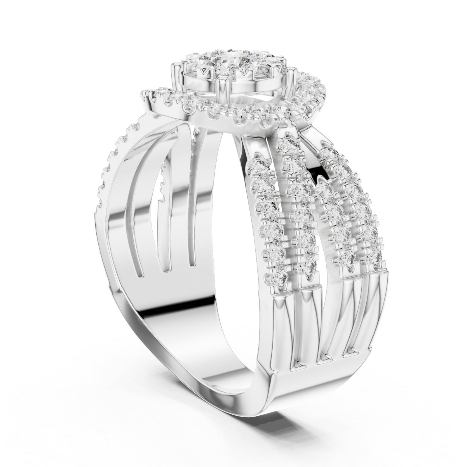  White Gold Petal Grace Halo Statement Ring Left View