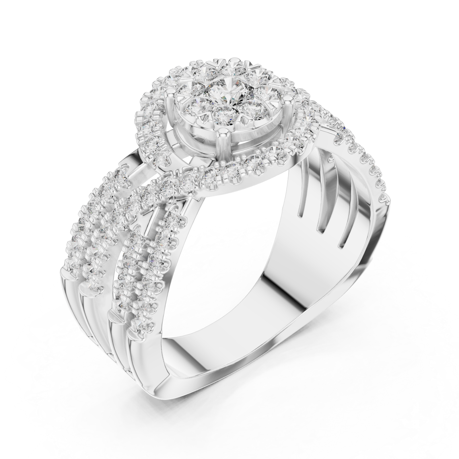  White Gold Petal Grace Halo Statement Ring Right View