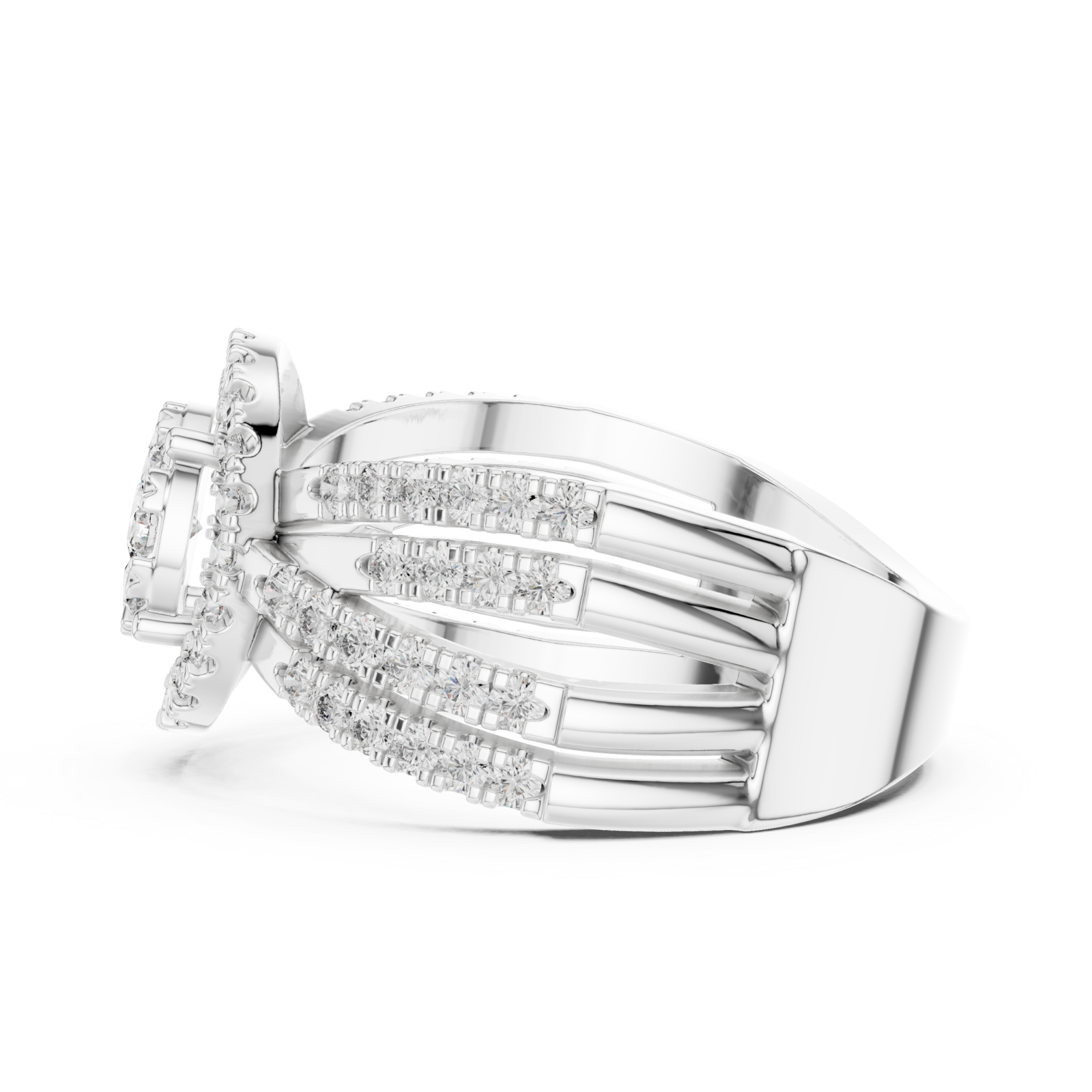 White Gold Petal Grace Halo Statement Ring Side View