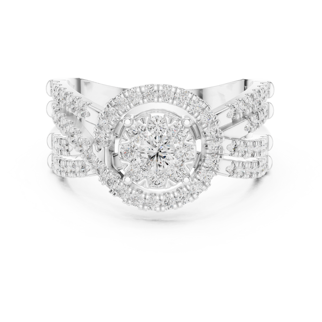  White Gold Petal Grace Halo Statement Ring Right View