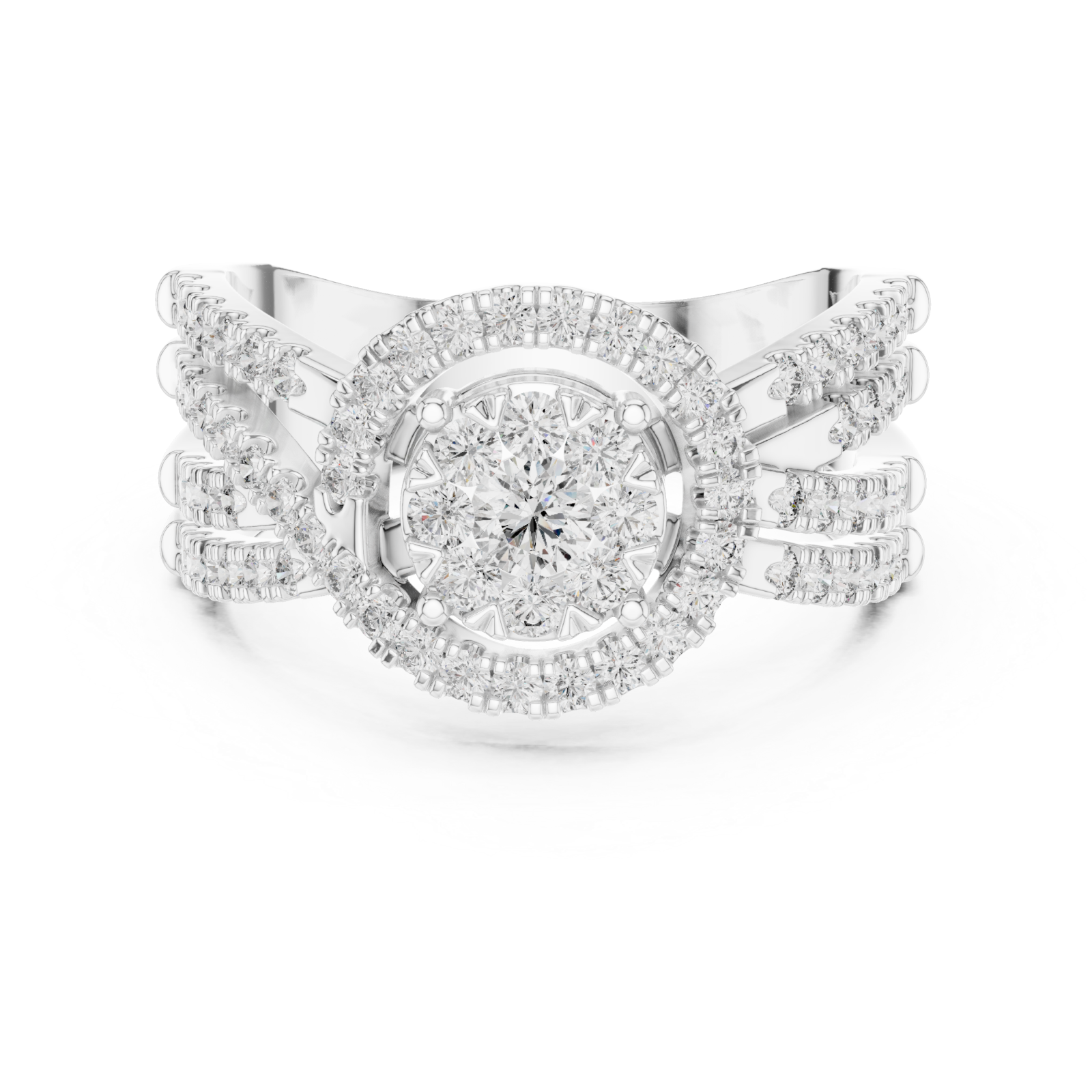  White Gold Petal Grace Halo Statement Ring Front View