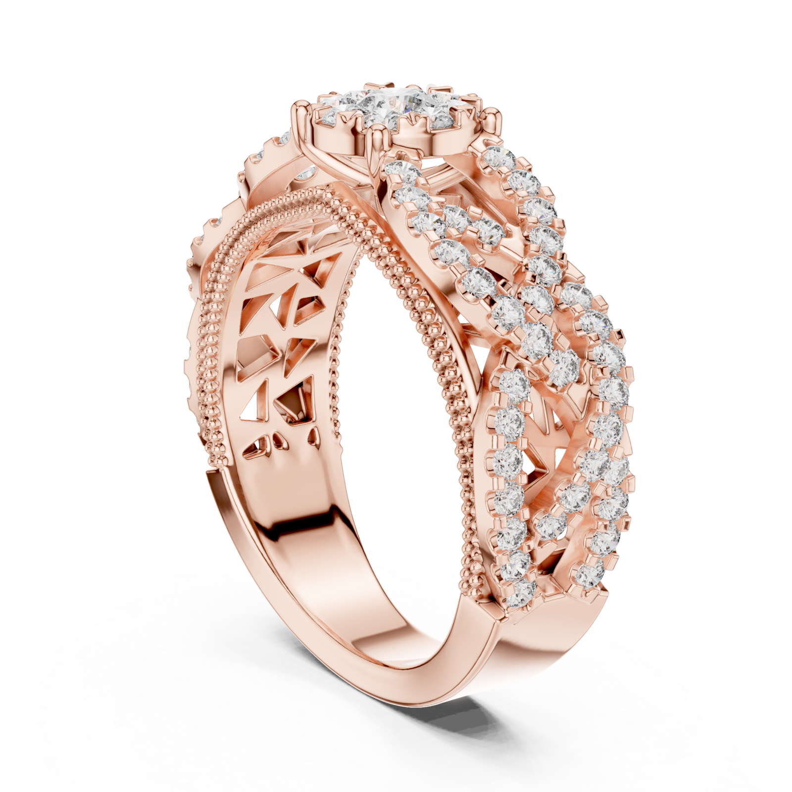 Rose Gold Eternal Blossom Signature Cocktail Statement Ring Left View