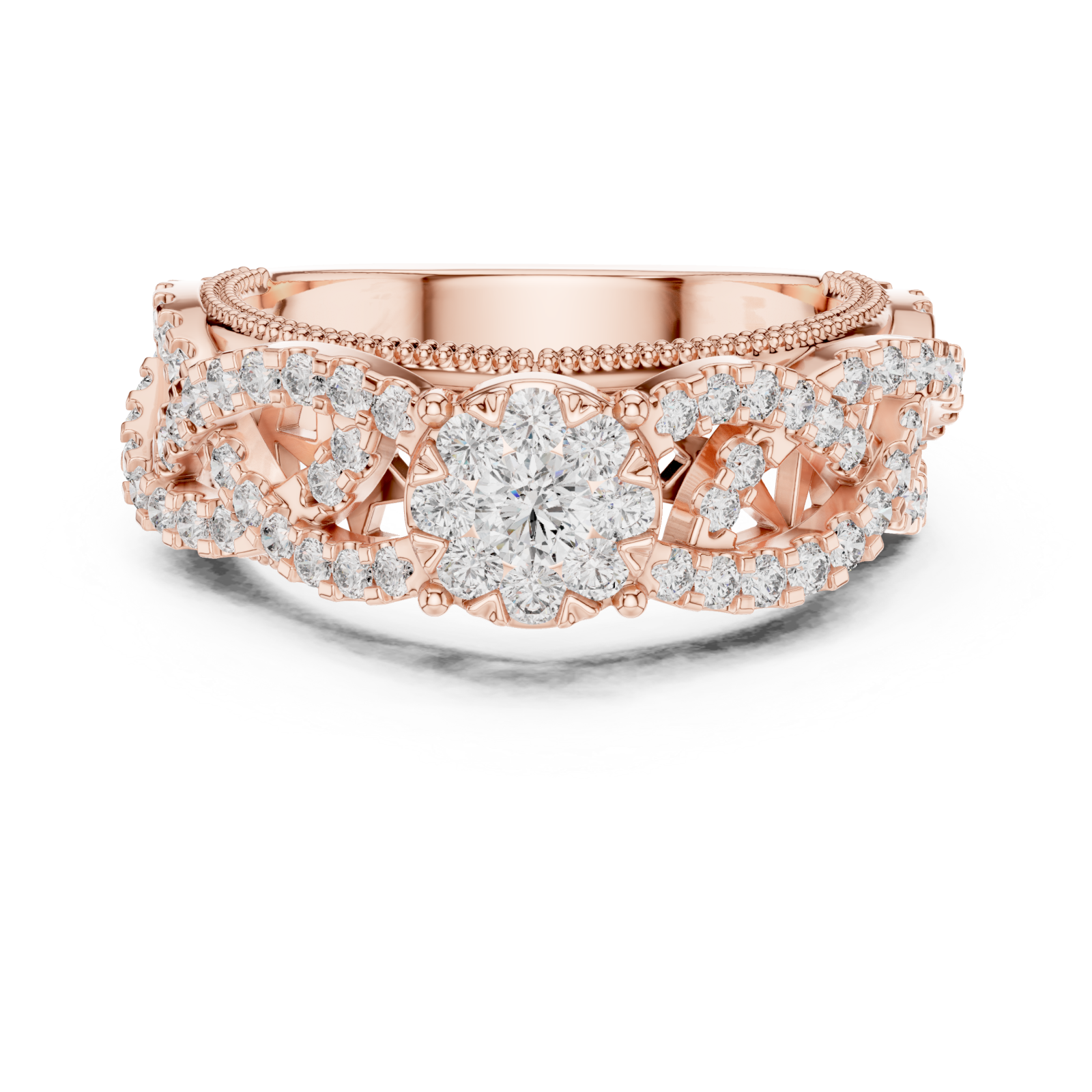  Rose Gold Eternal Blossom Signature Cocktail Statement Ring Front View