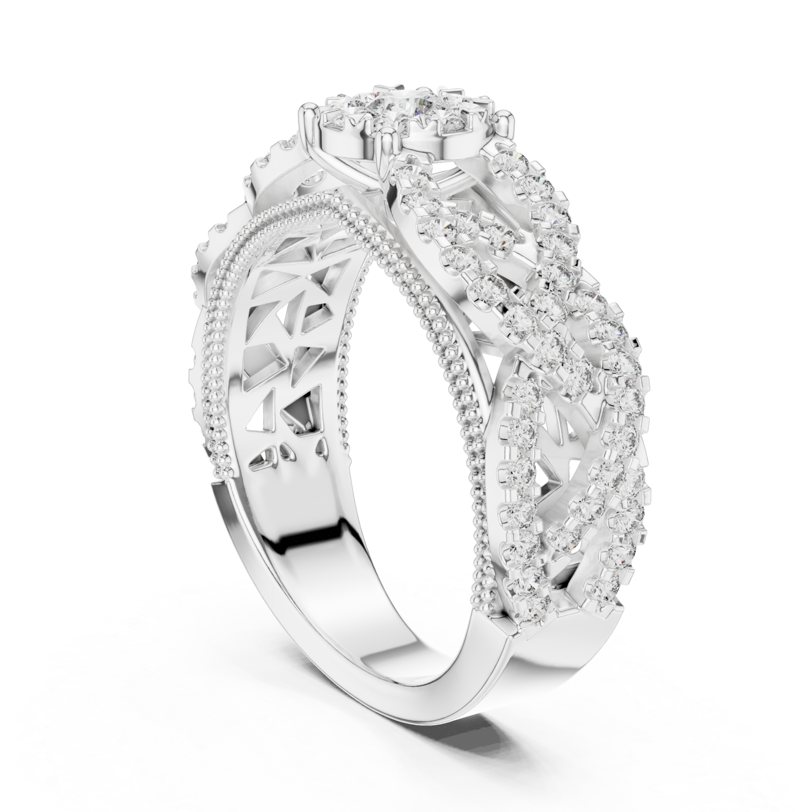  White Gold Eternal Blossom Signature Cocktail Statement Ring Left View
