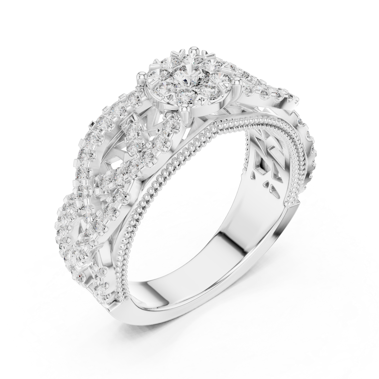  White Gold Eternal Blossom Signature Cocktail Statement Ring Right View