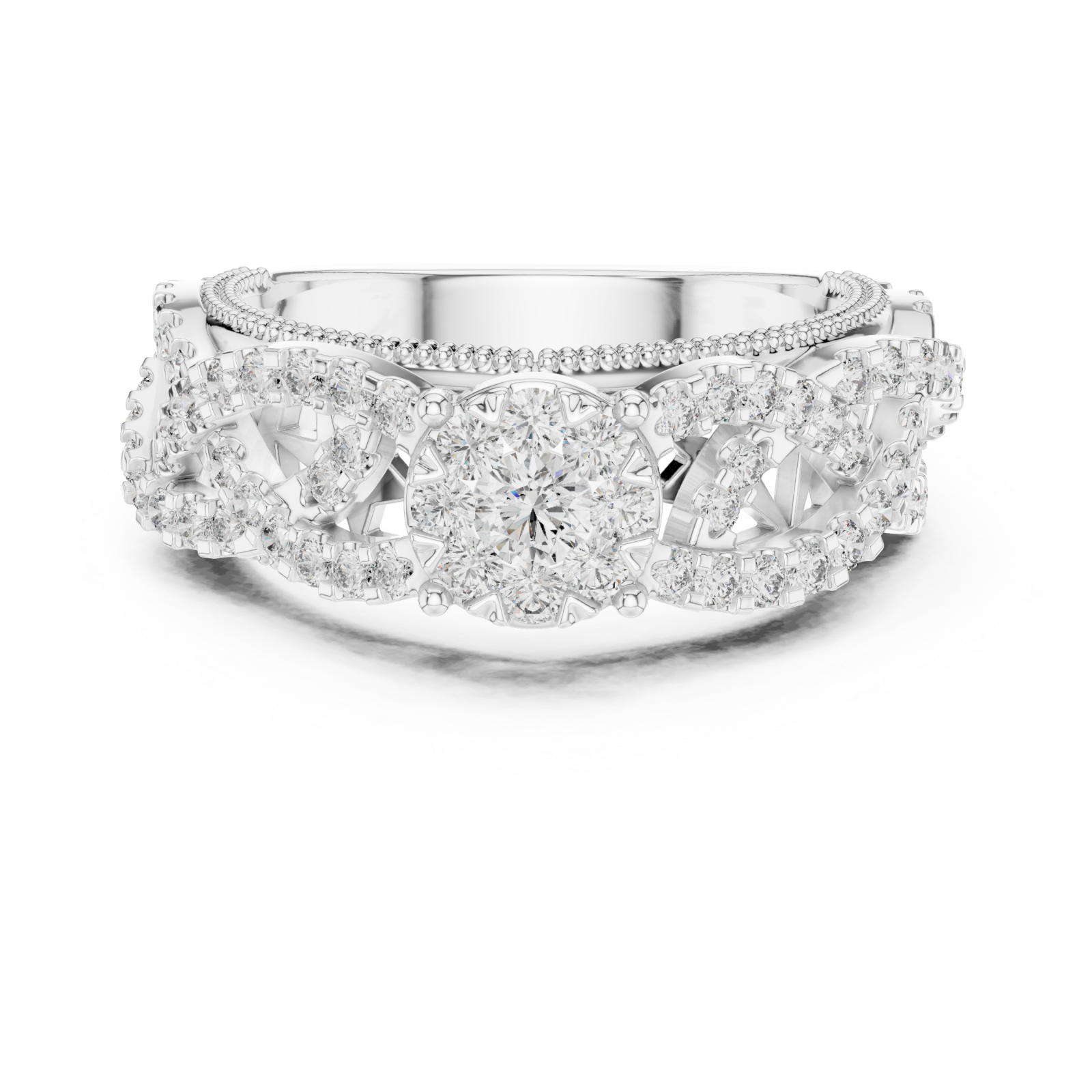  White Gold Eternal Blossom Signature Cocktail Statement Ring Front View