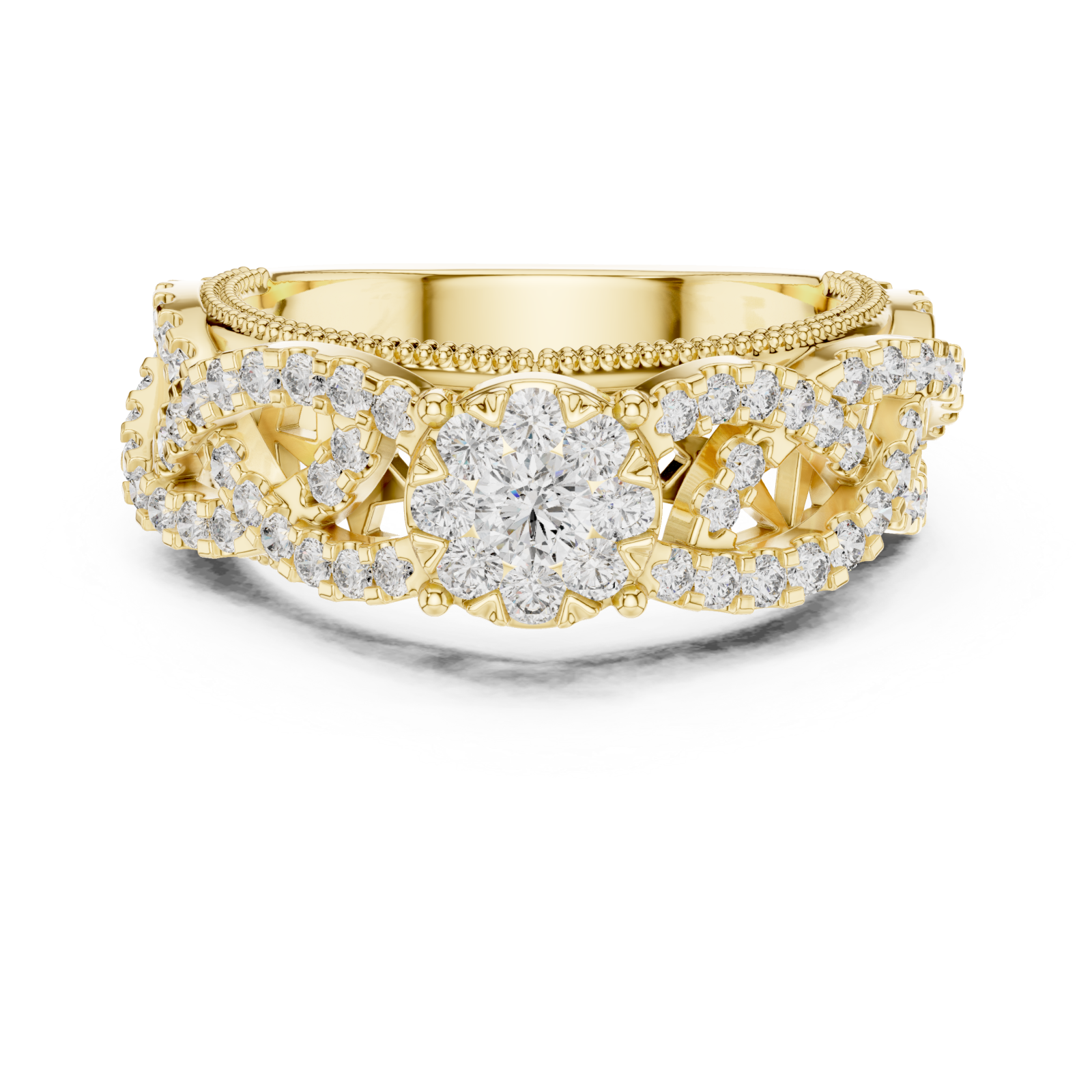  Gold Eternal Blossom Signature Cocktail Statement Ring Front View