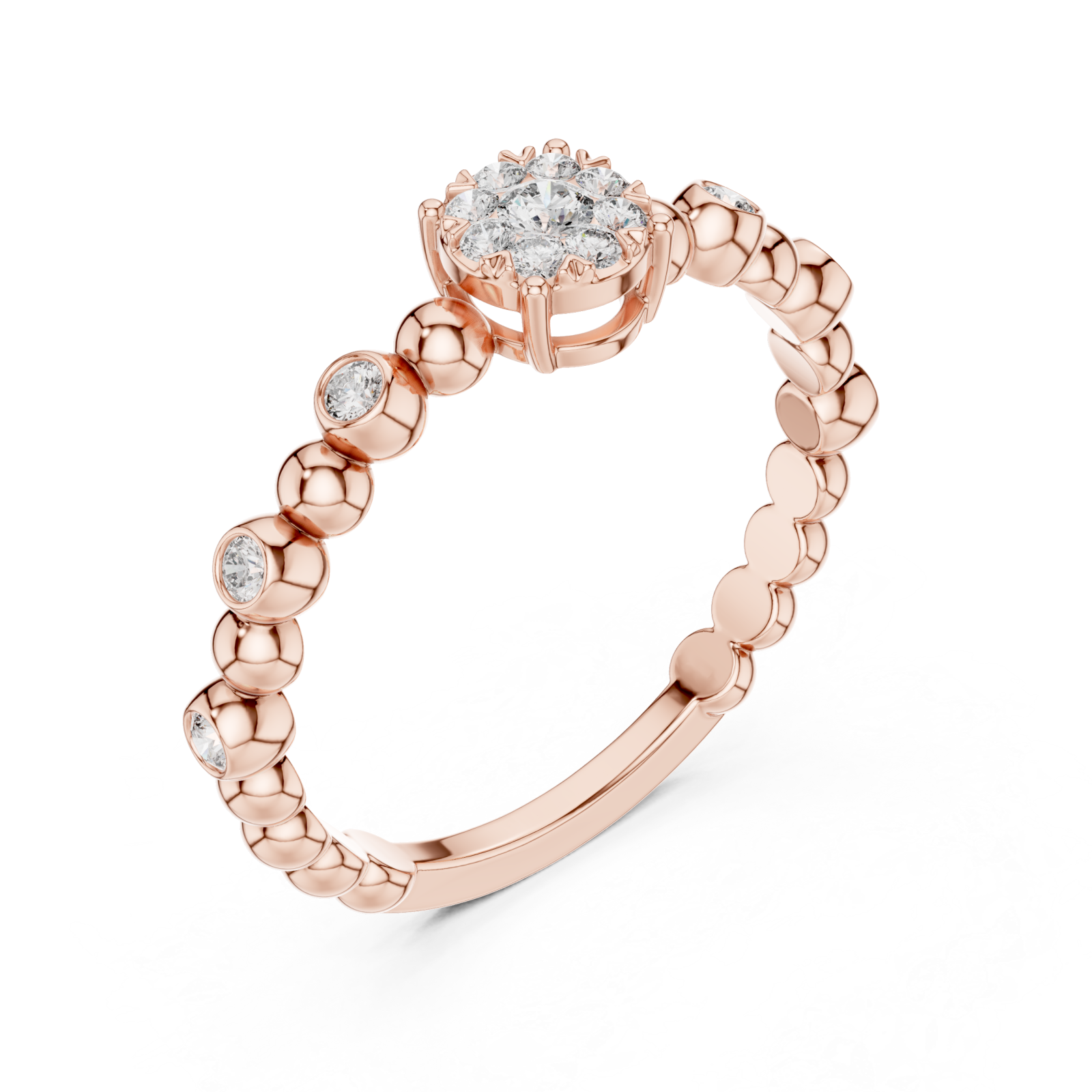 Rose Gold Celestial Petal Cluster Engagement Ring Right View