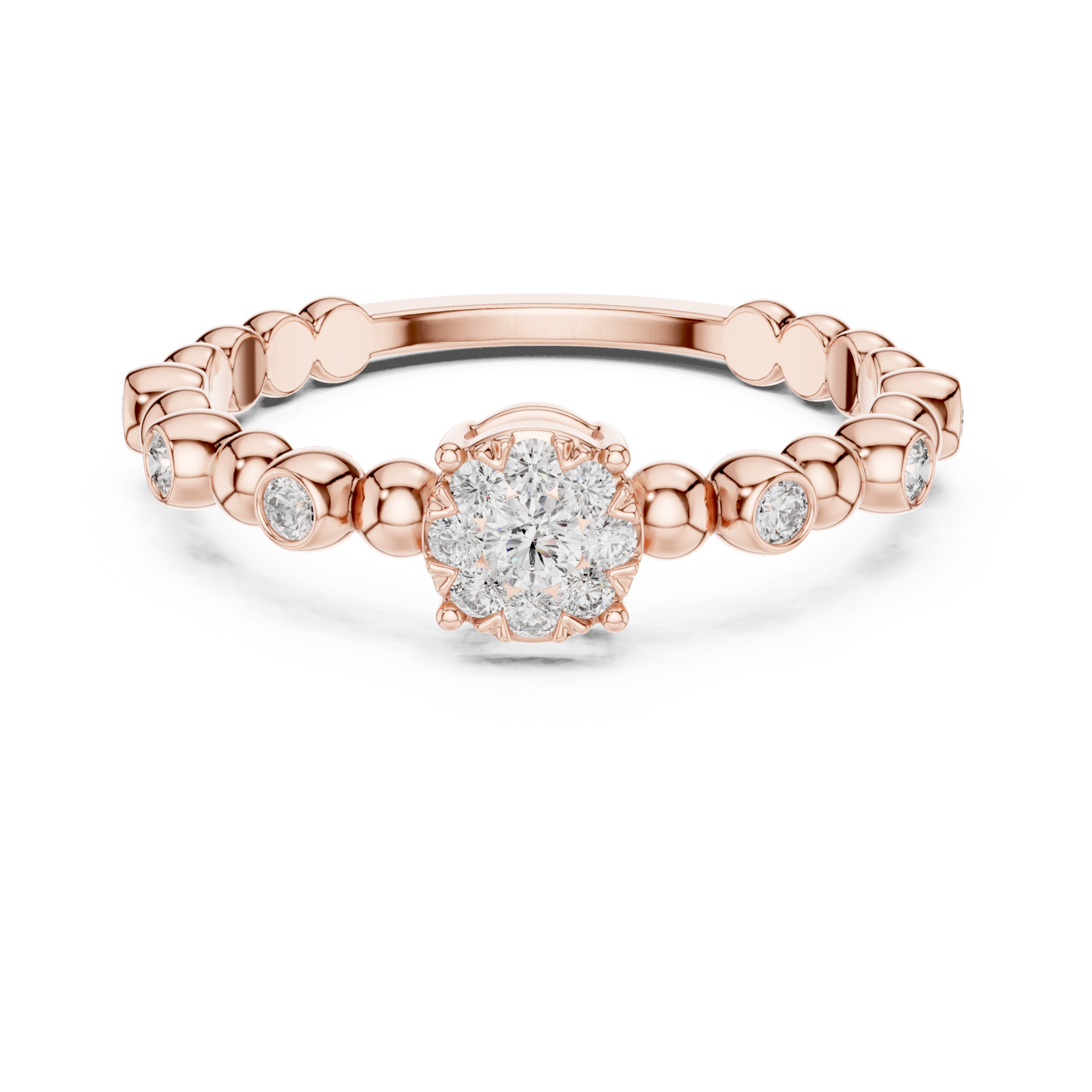  Rose Gold Celestial Petal Cluster Engagement Ring Front View