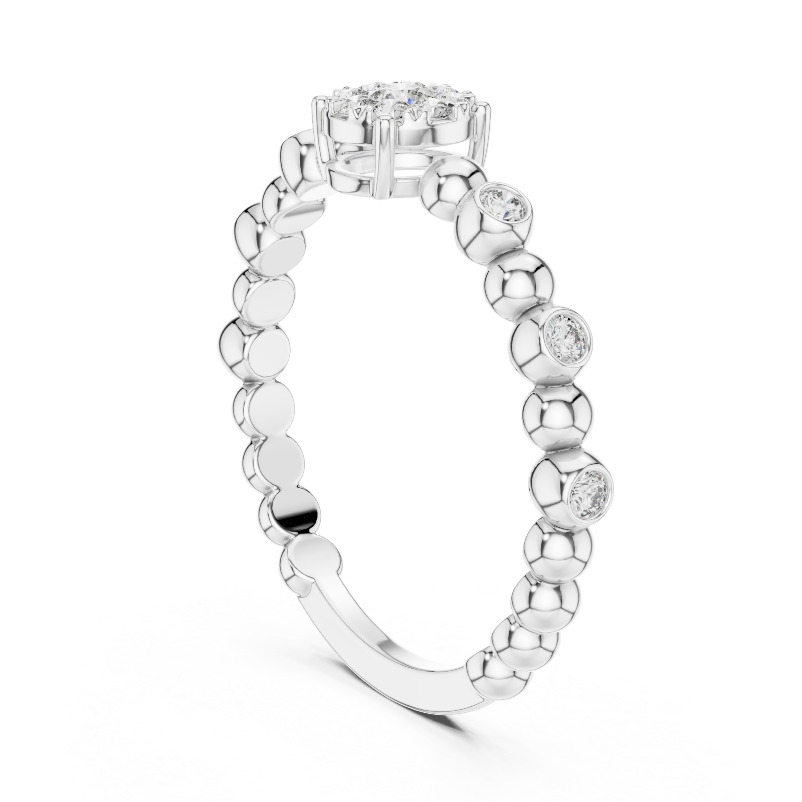  White Gold Celestial Petal Cluster Engagement Ring Left View