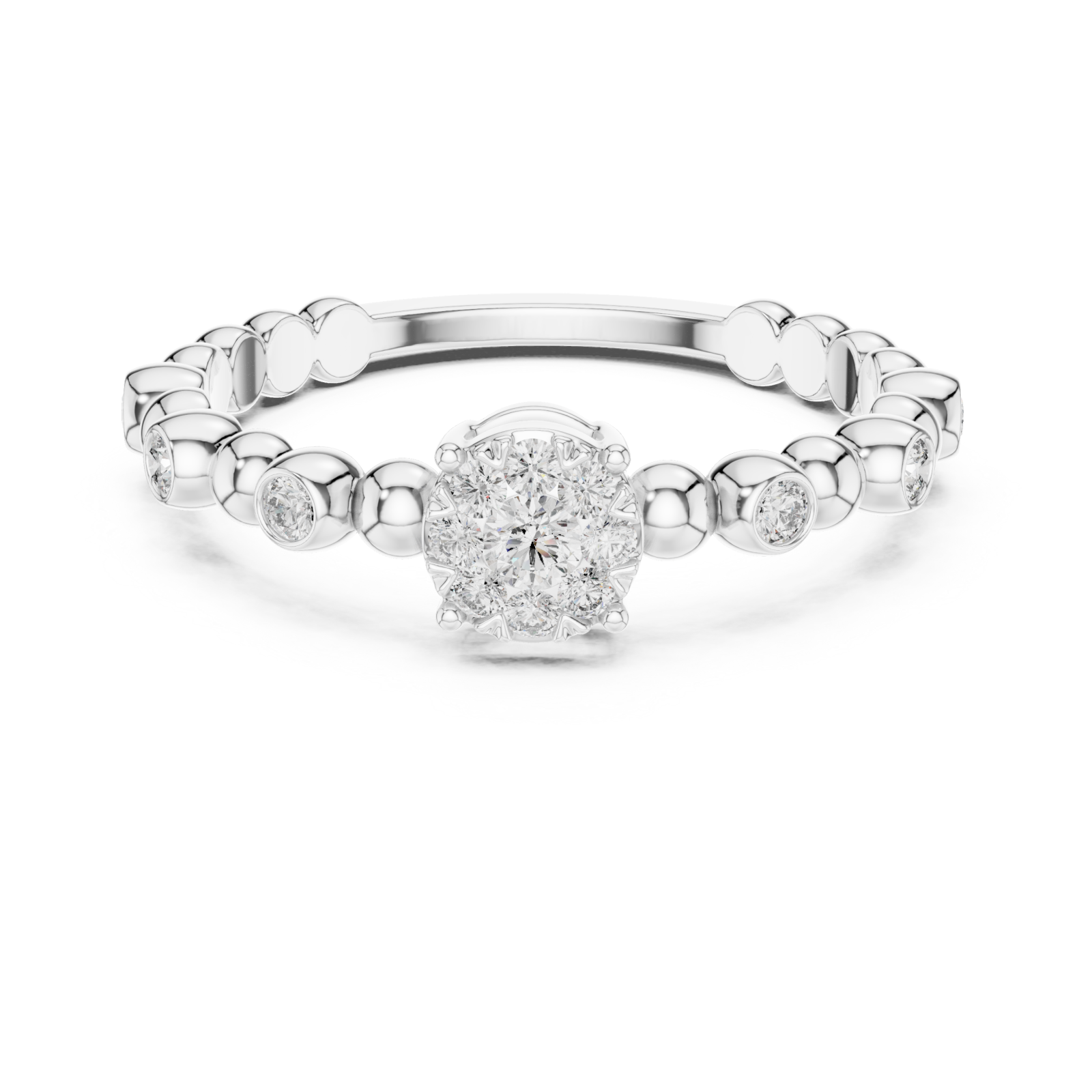  White Gold Celestial Petal Cluster Engagement Ring Front View