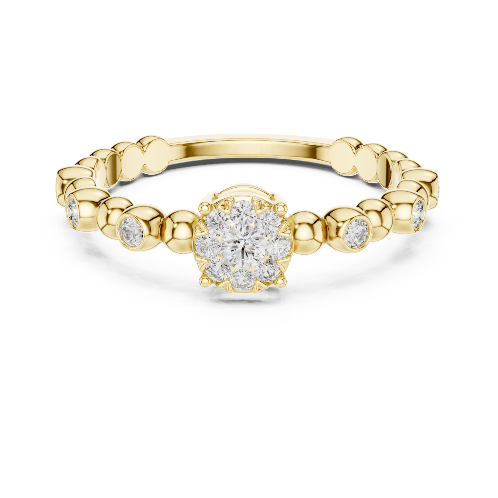  Gold Celestial Petal Cluster Engagement Ring Front View