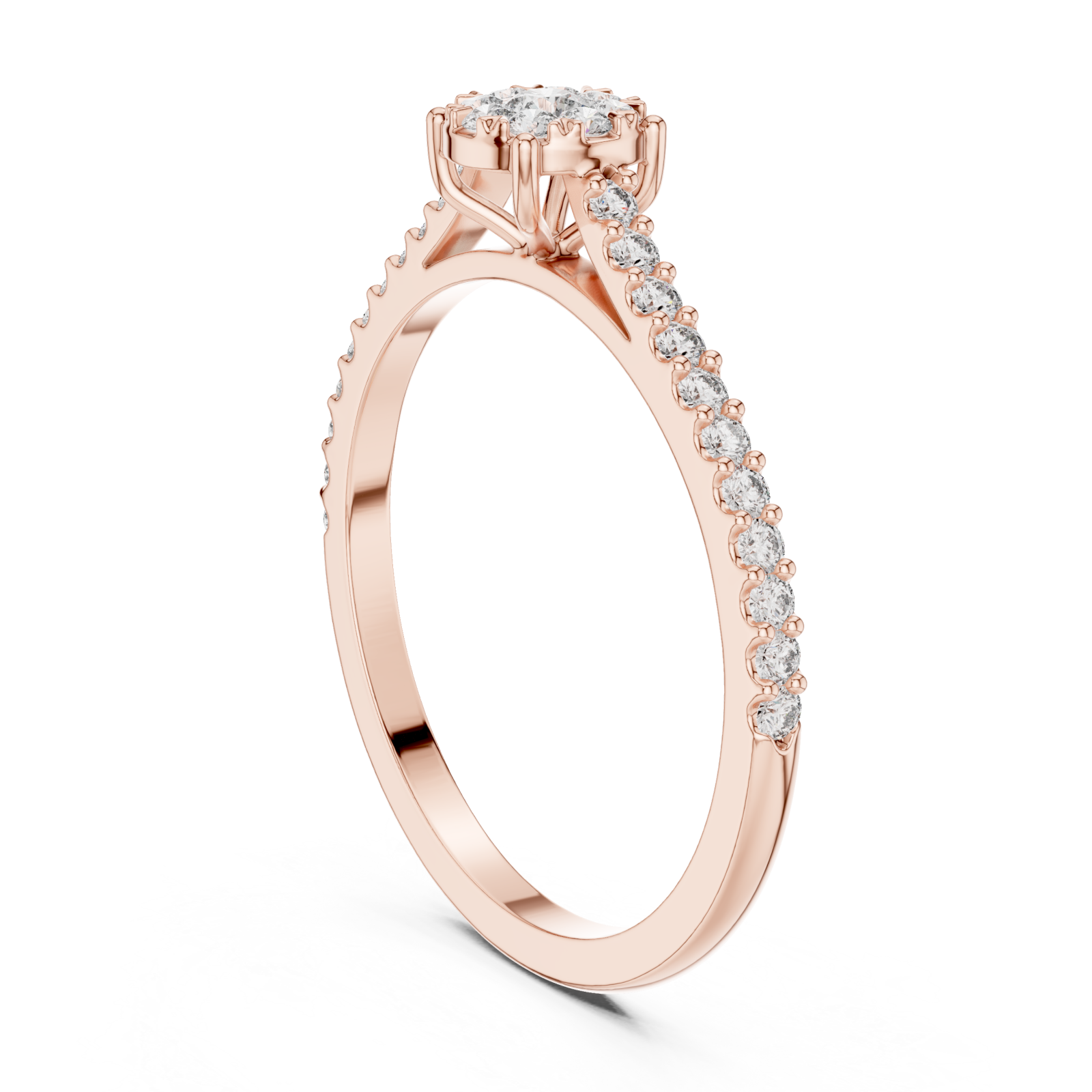  Rose Gold Radiant Petal Cluster Engagement Ring Left View
