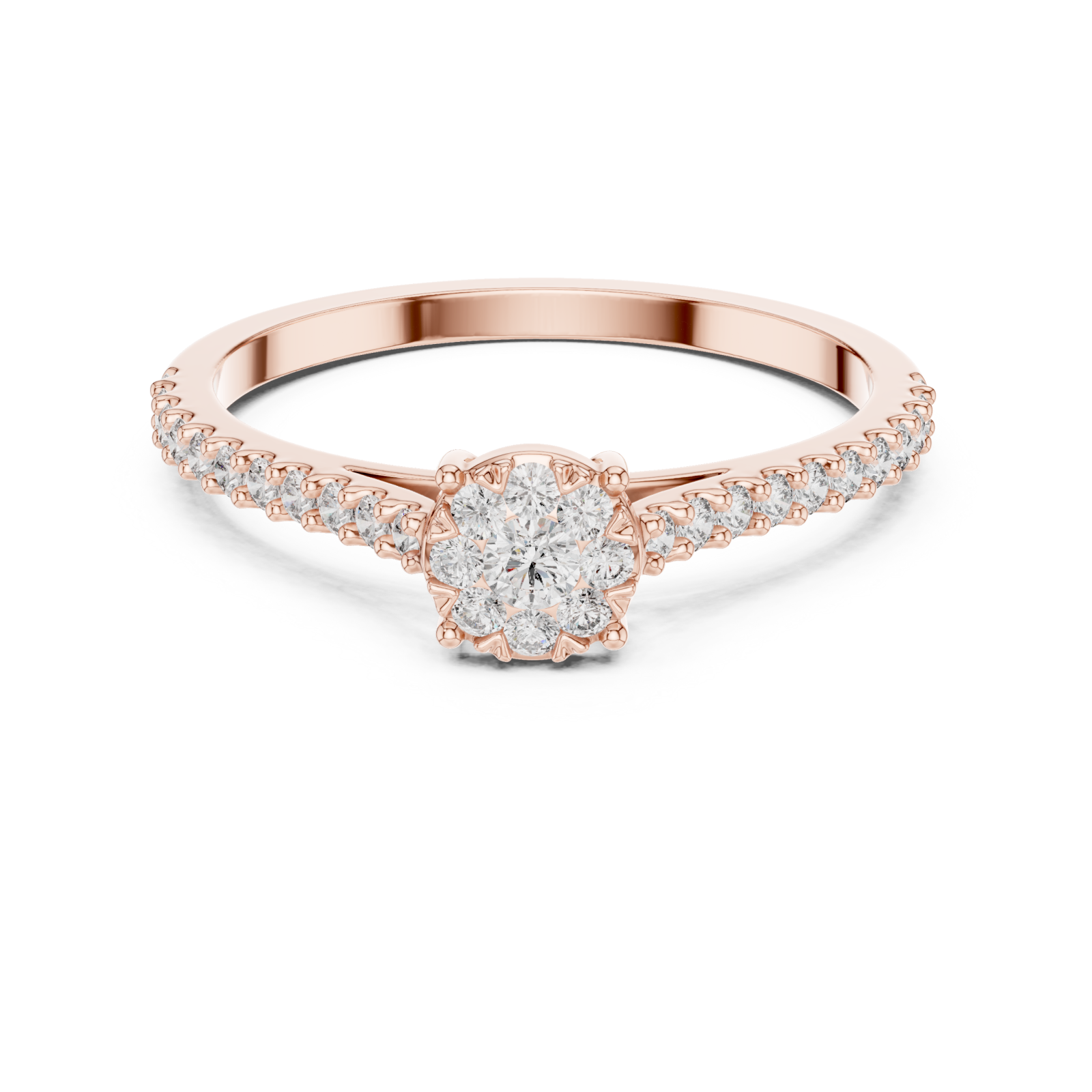  Rose Gold Radiant Petal Cluster Engagement Ring Front View
