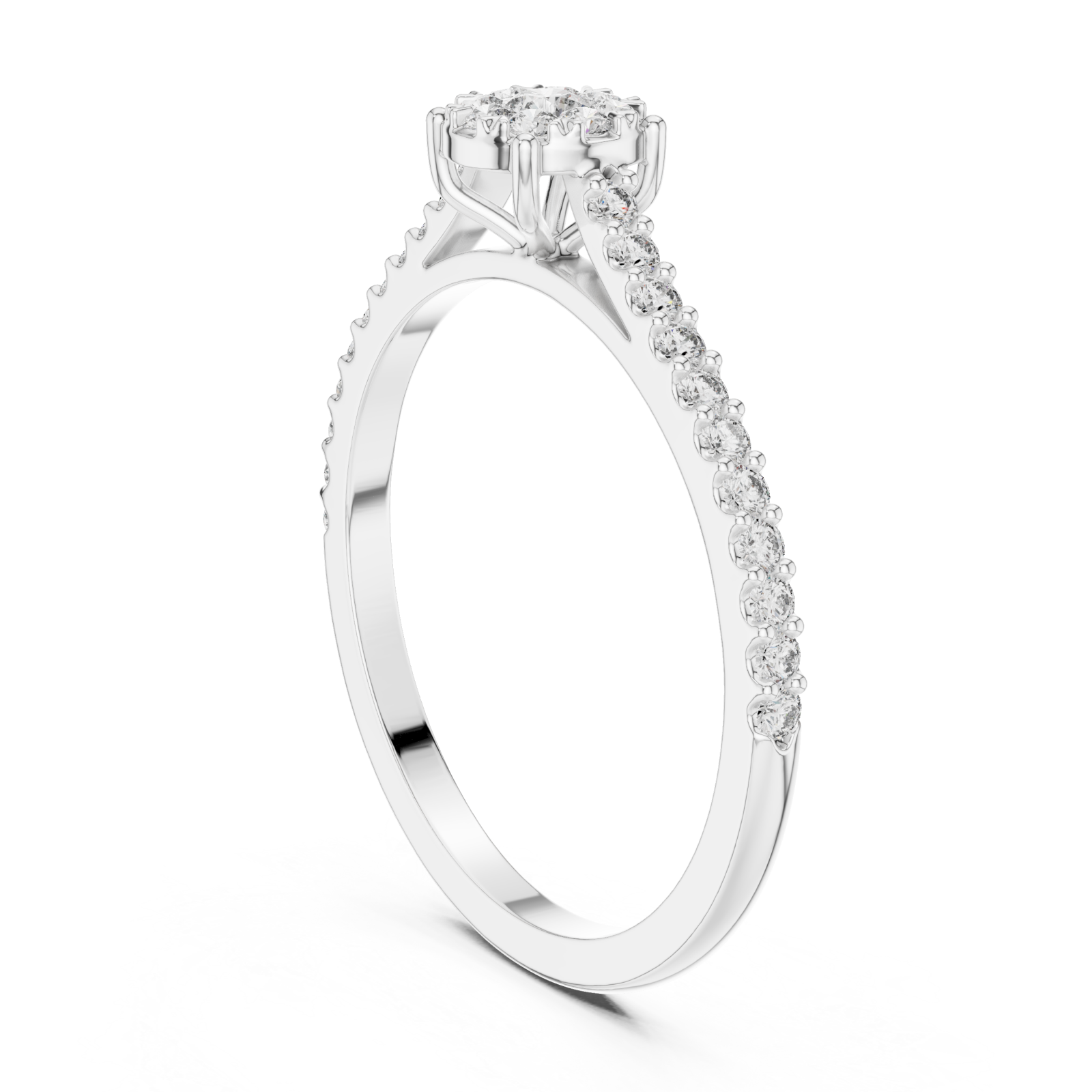  White Gold Radiant Petal Cluster Engagement Ring Left View
