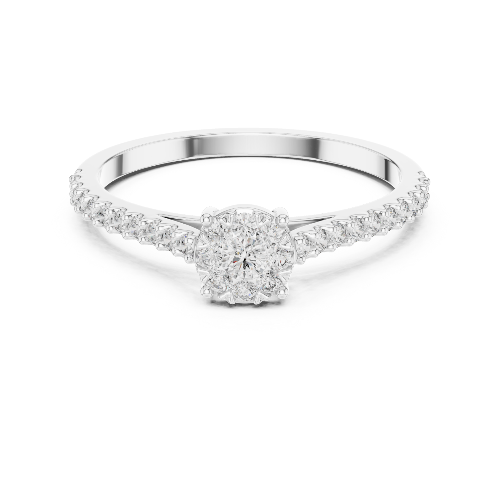 White Gold Radiant Petal Cluster Engagement Ring Front View