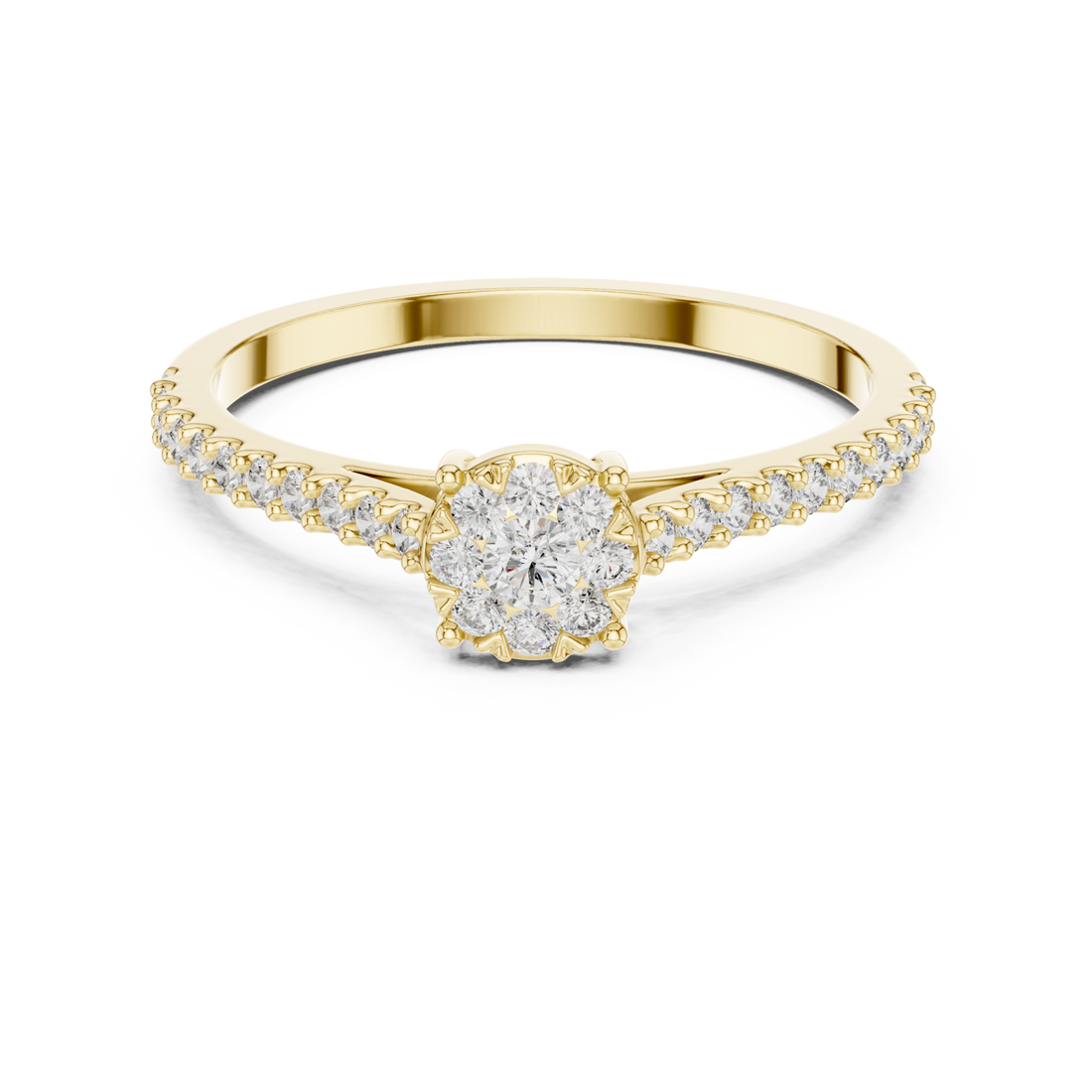 Gold Radiant Petal Cluster Engagement Ring Right View