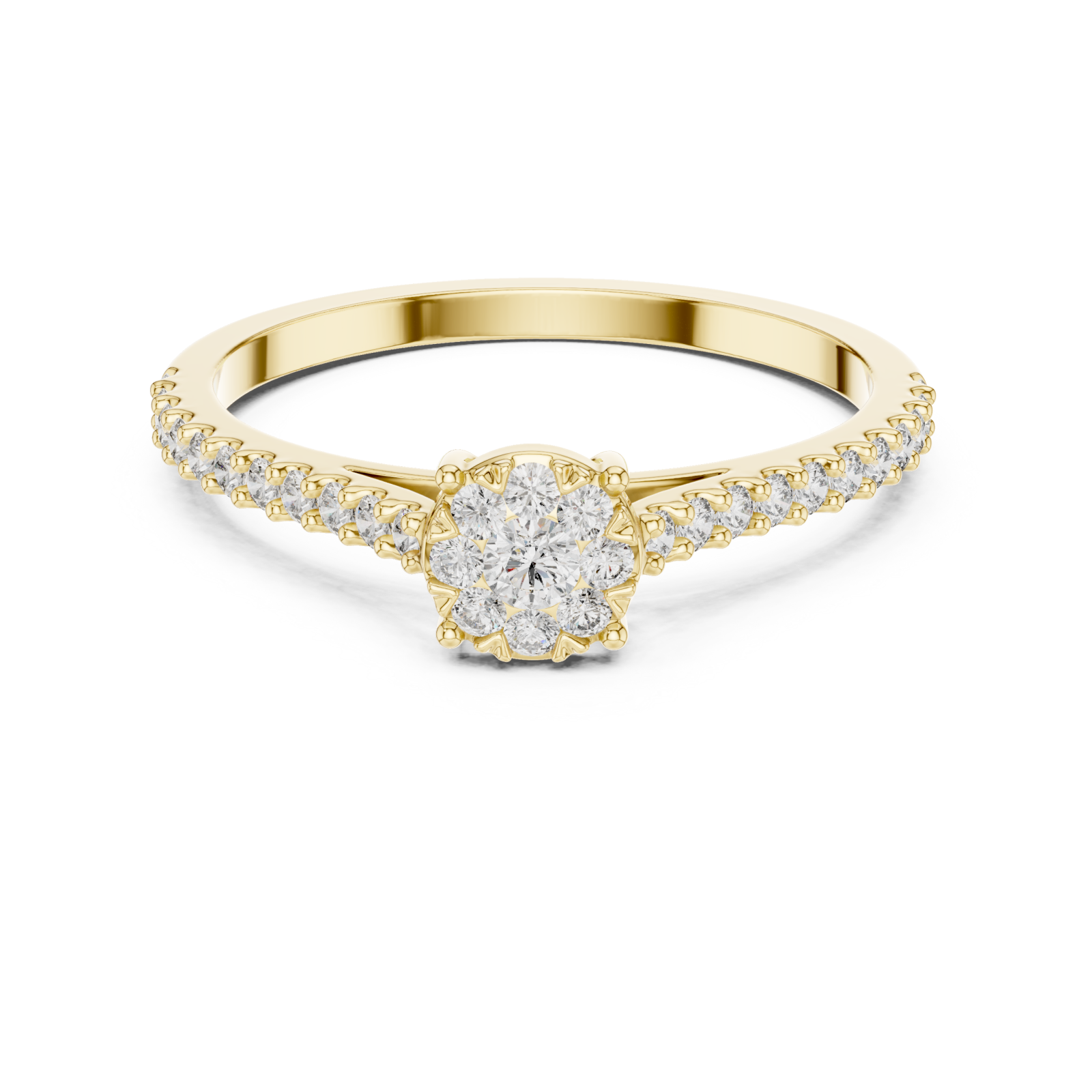  Gold Radiant Petal Cluster Engagement Ring Front View