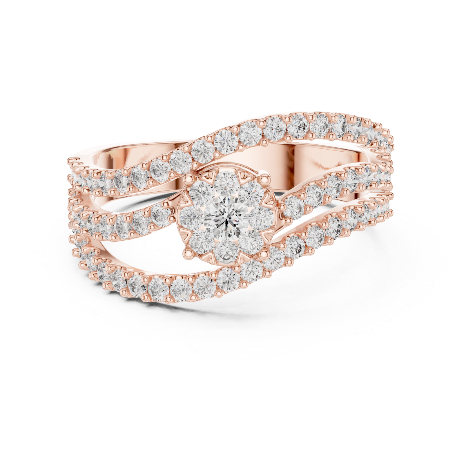  Rose Gold Celestial Veil Mirage Crown Statement Ring Front View