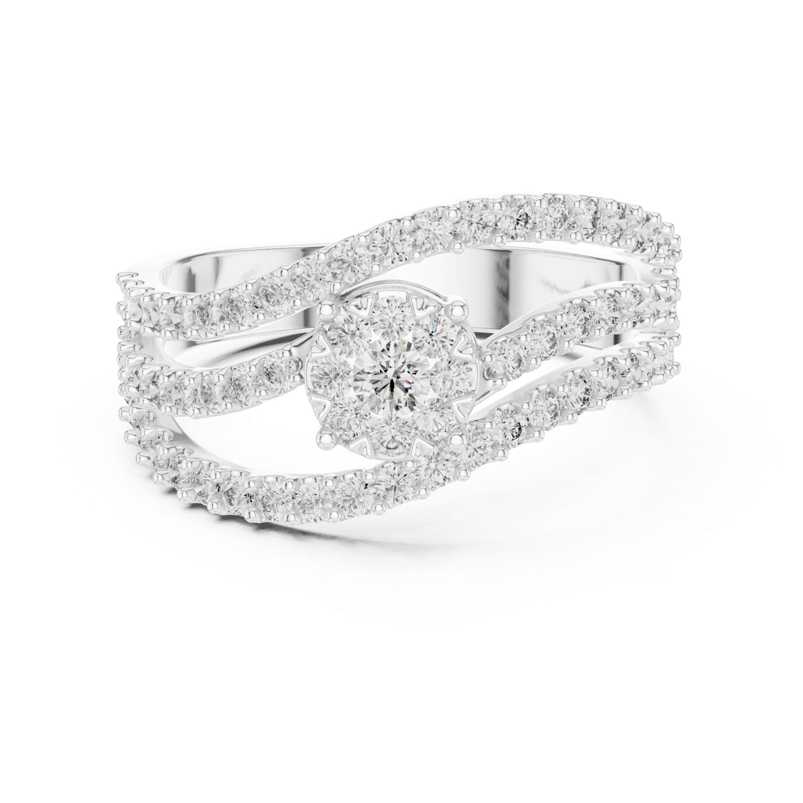  White Gold Celestial Veil Mirage Crown Statement Ring Front View