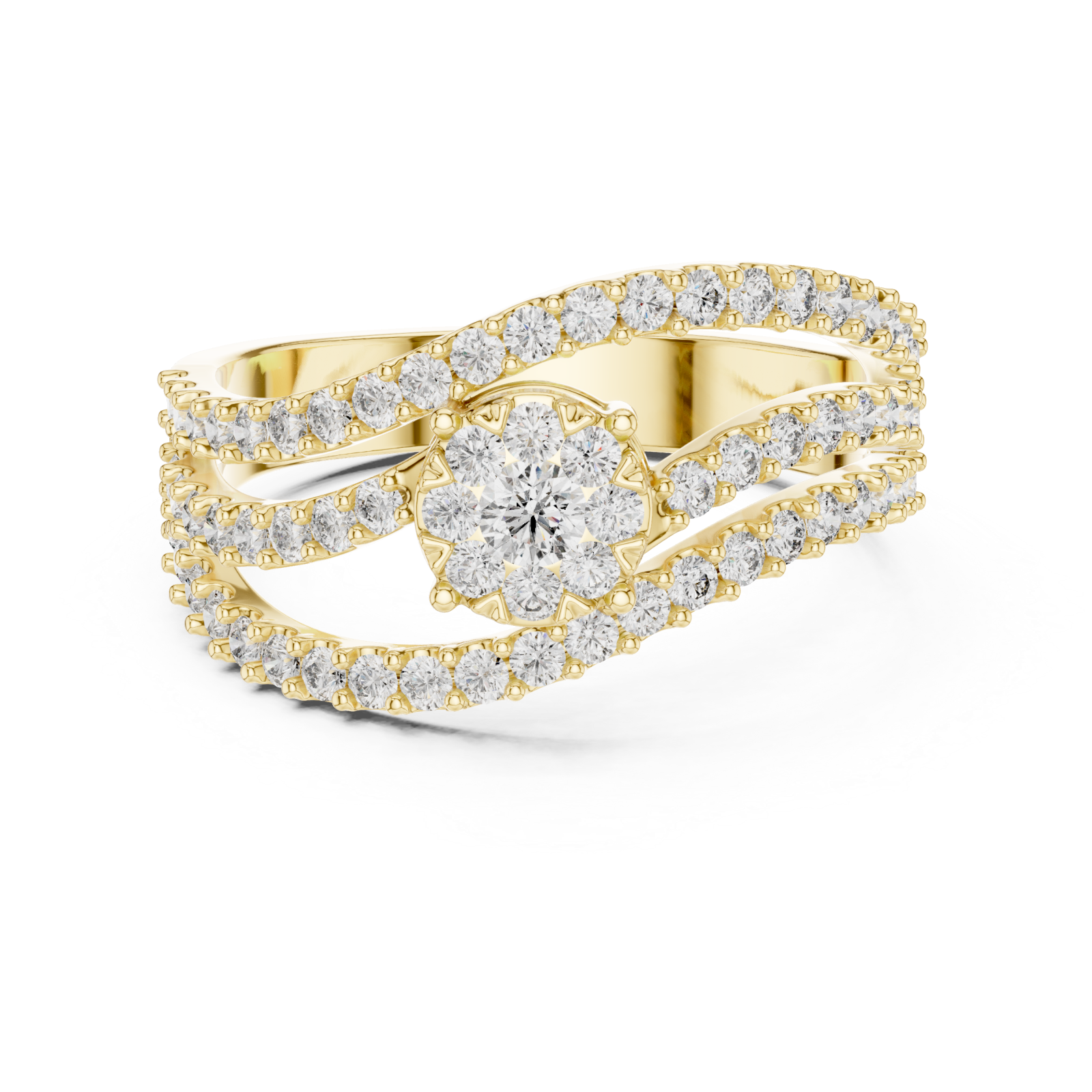  Gold Celestial Veil Mirage Crown Statement Ring Front View