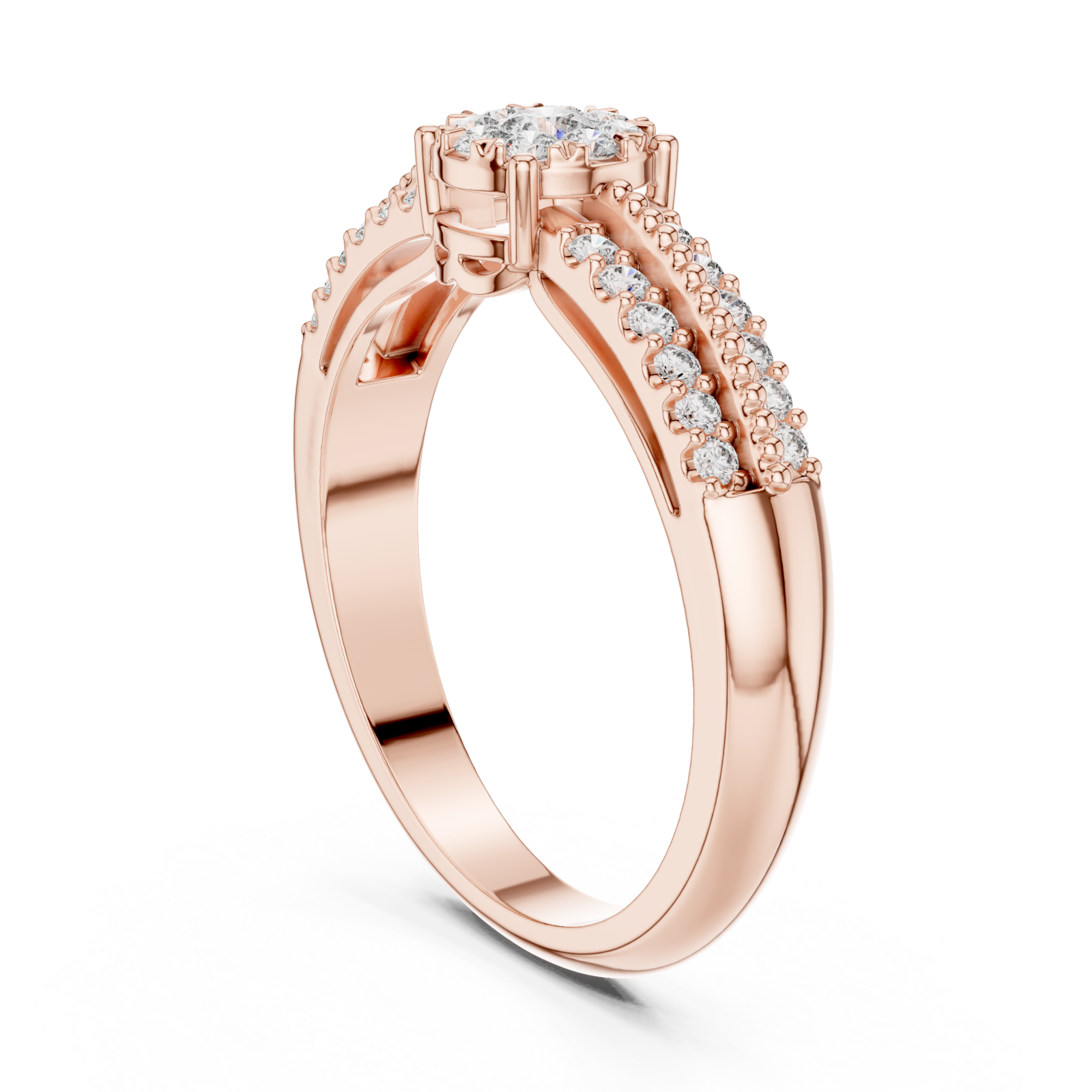  Rose Gold Opulent Embrace Halo Blossom Ring Left View