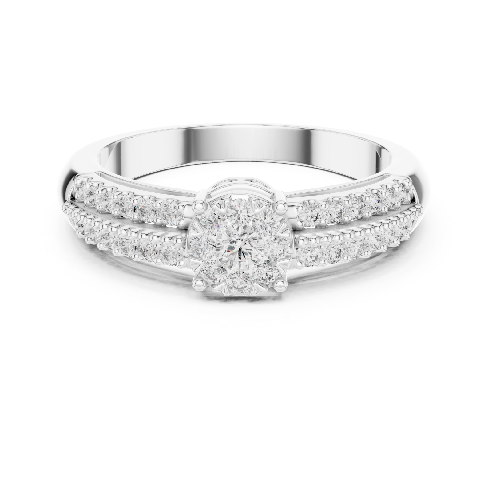  White Gold Opulent Embrace Halo Blossom Ring Front View