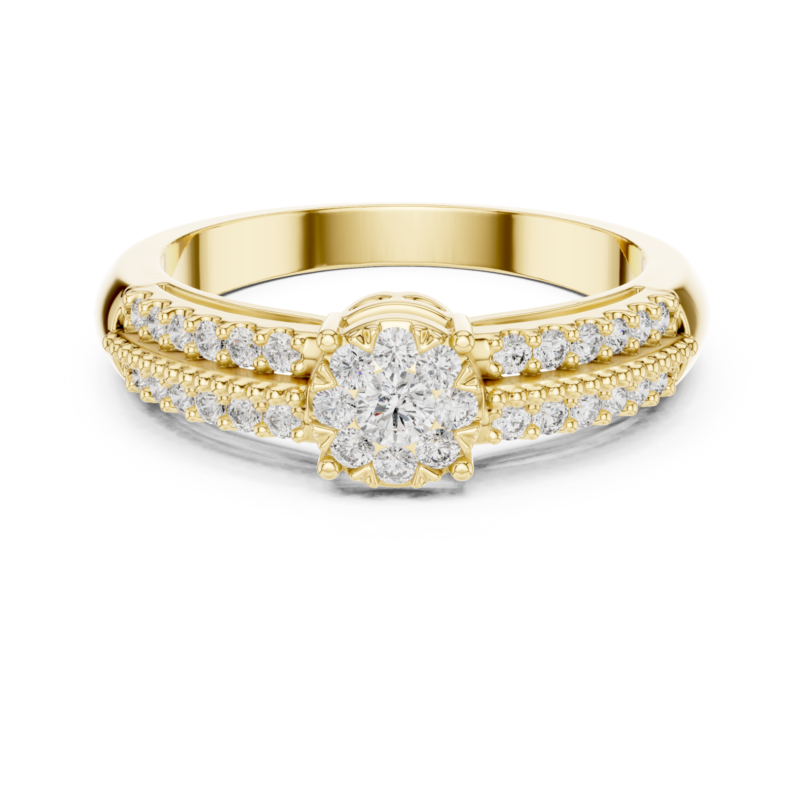  Gold Opulent Embrace Halo Blossom Ring Front View