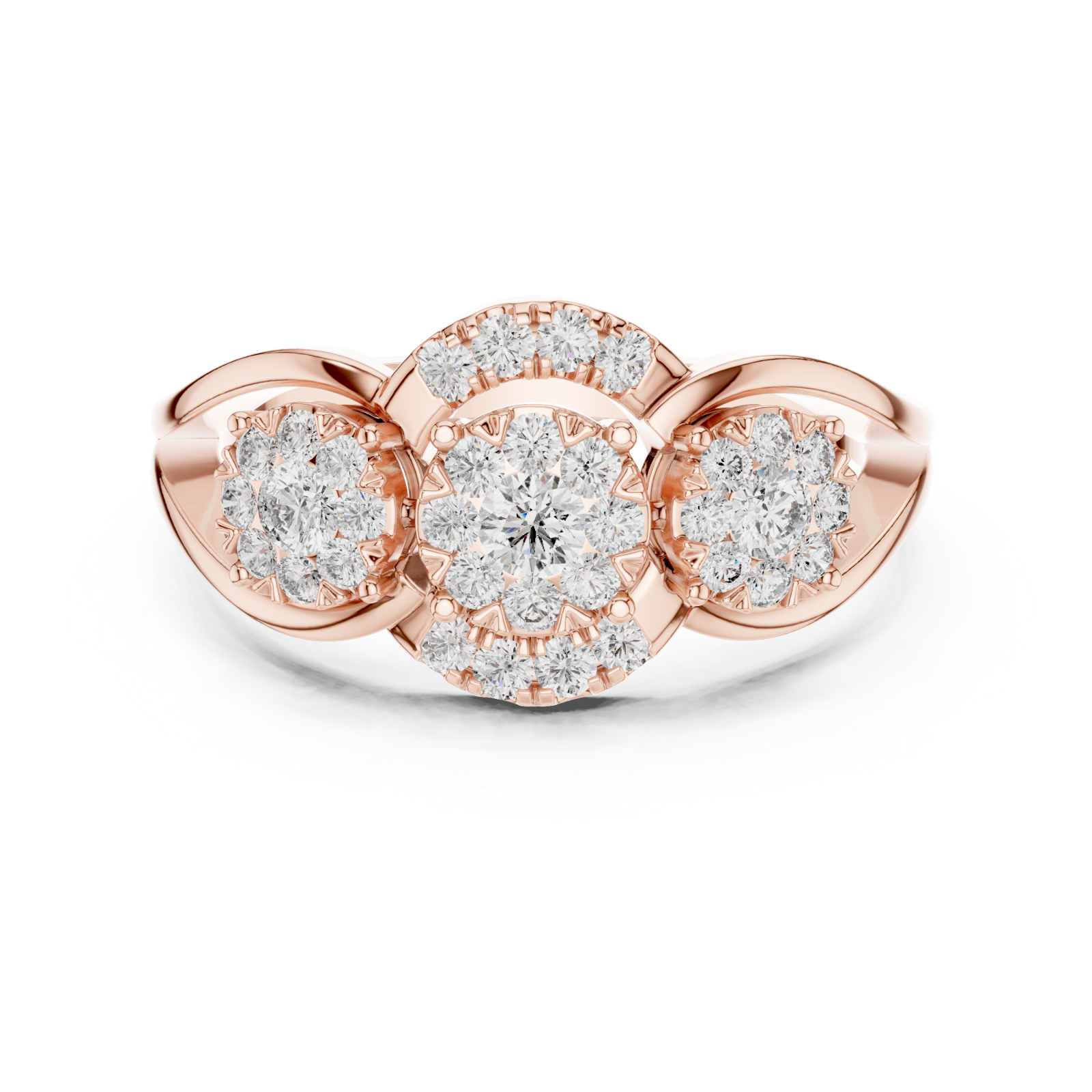  Rose Gold Everlasting Brilliance Twin Cluster Embrace Ring Front View