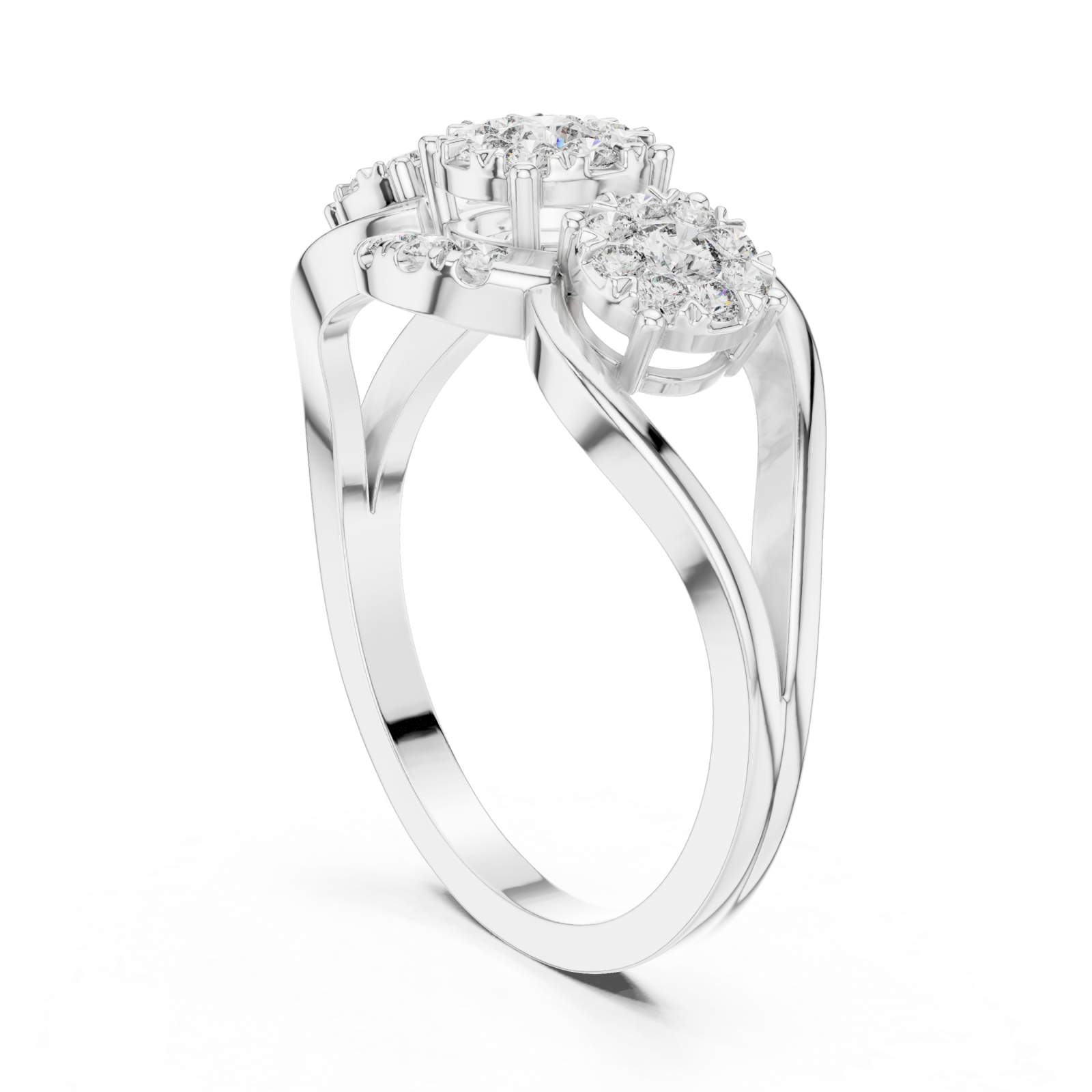  White Gold Everlasting Brilliance Twin Cluster Embrace Ring Left View