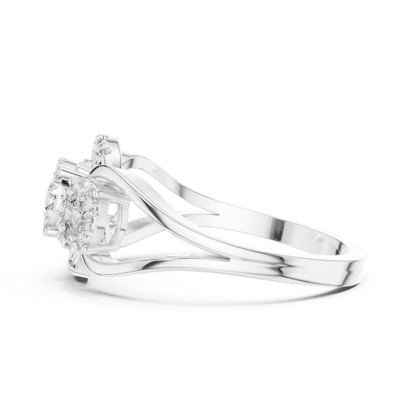  White Gold Everlasting Brilliance Twin Cluster Embrace Ring Side View