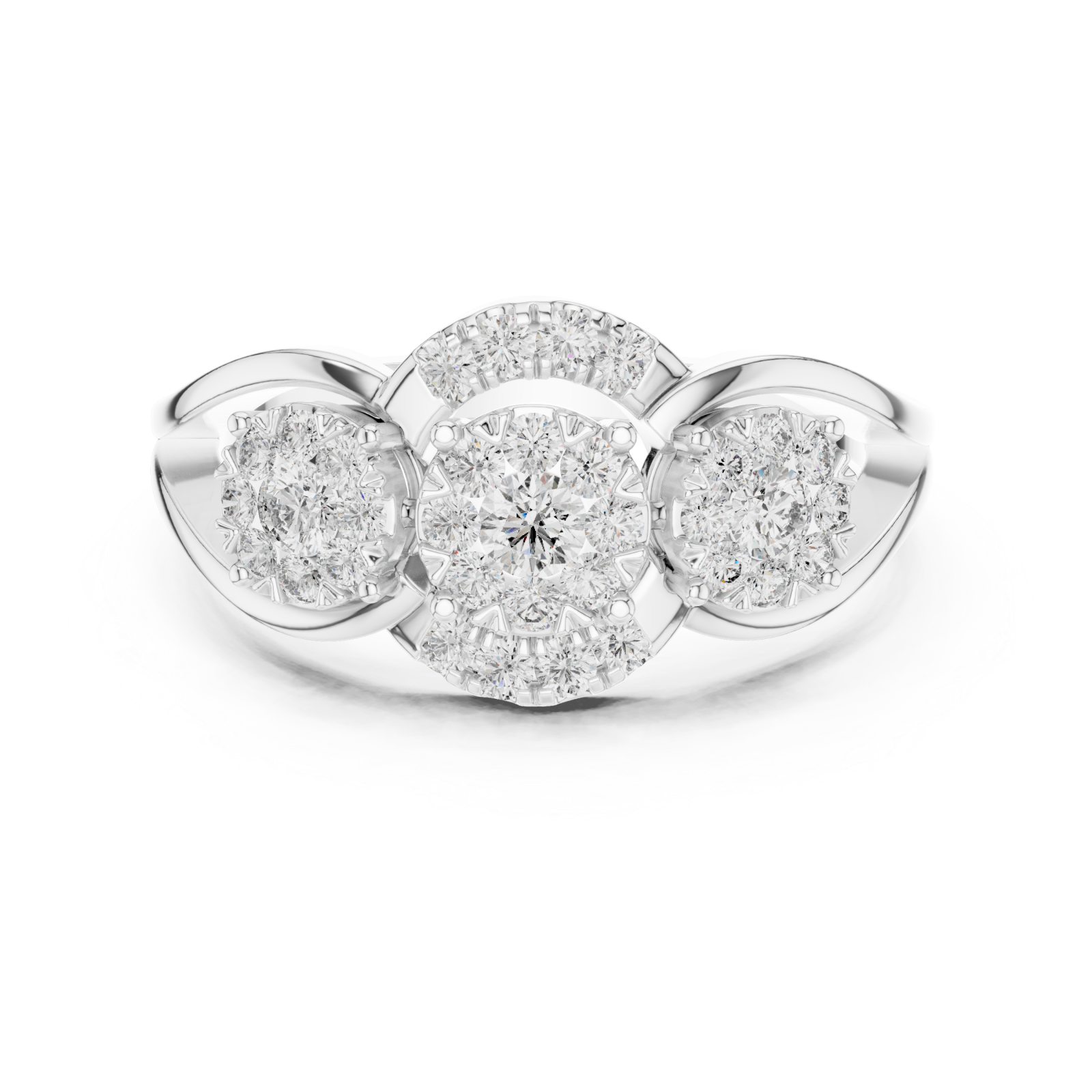  White Gold Everlasting Brilliance Twin Cluster Embrace Ring Front View