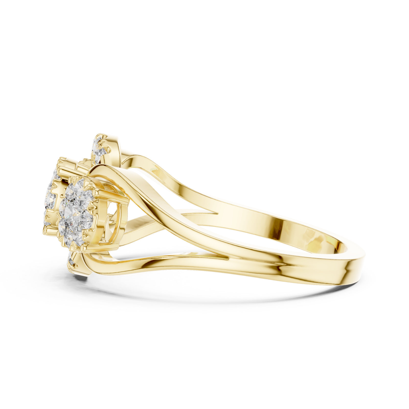  Gold Everlasting Brilliance Twin Cluster Embrace Ring Side View