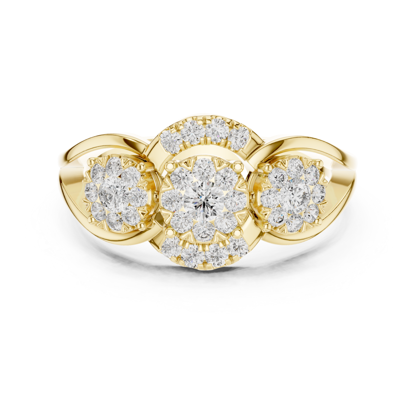  Gold Everlasting Brilliance Twin Cluster Embrace Ring Front View