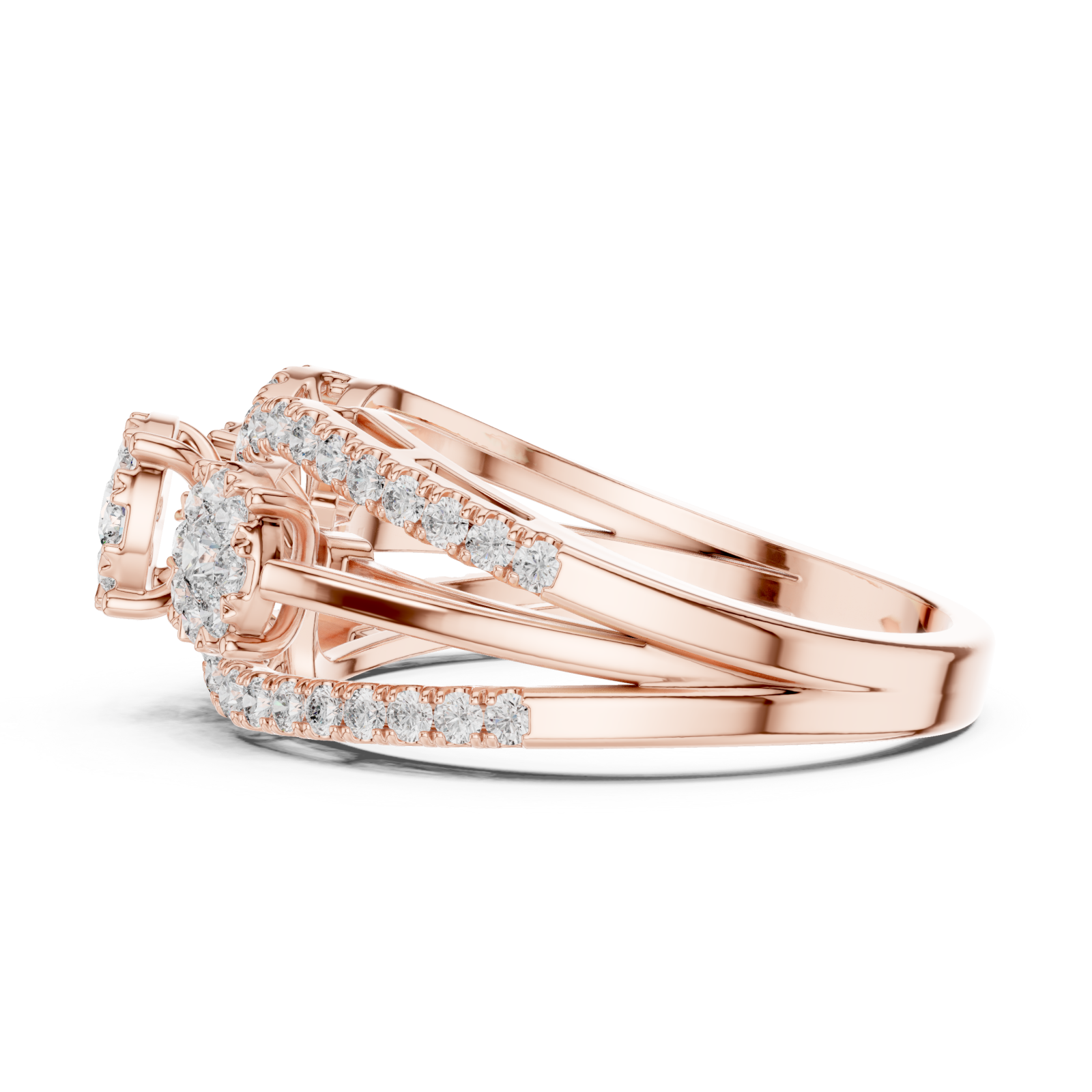  Rose Gold Opulent Three Flower Crown Statement Ring Side View