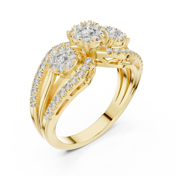 Gold Opulent Three Flower Crown Statement Ring Right View